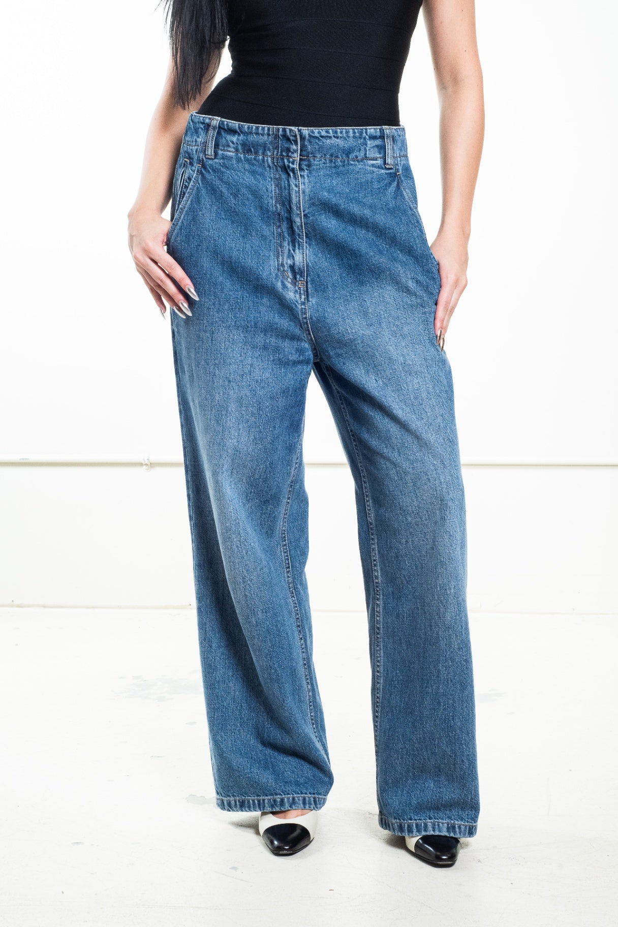 Blue High Waisted Wide Leg Jeans