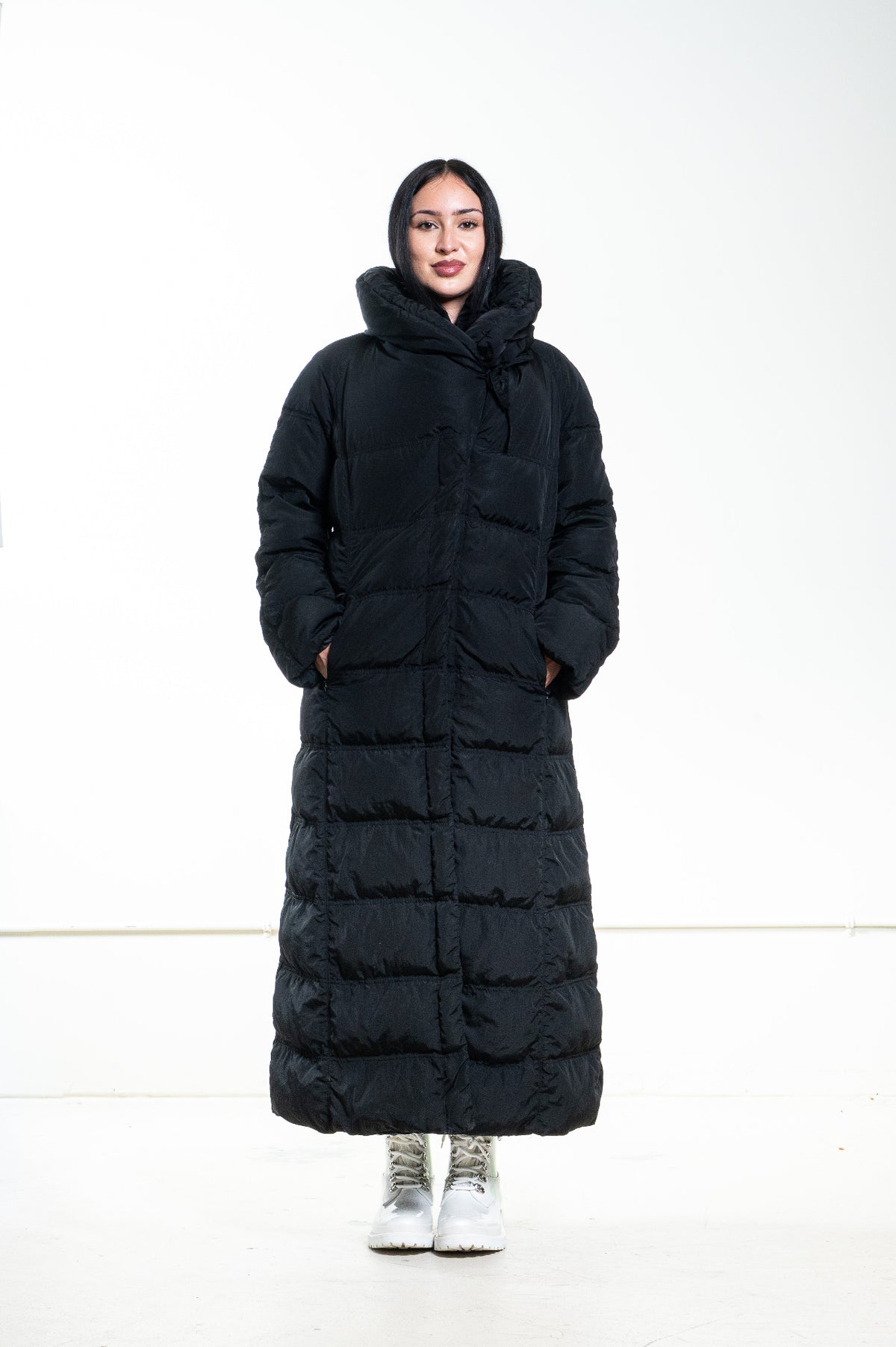 Black Long Quilted Down Coat