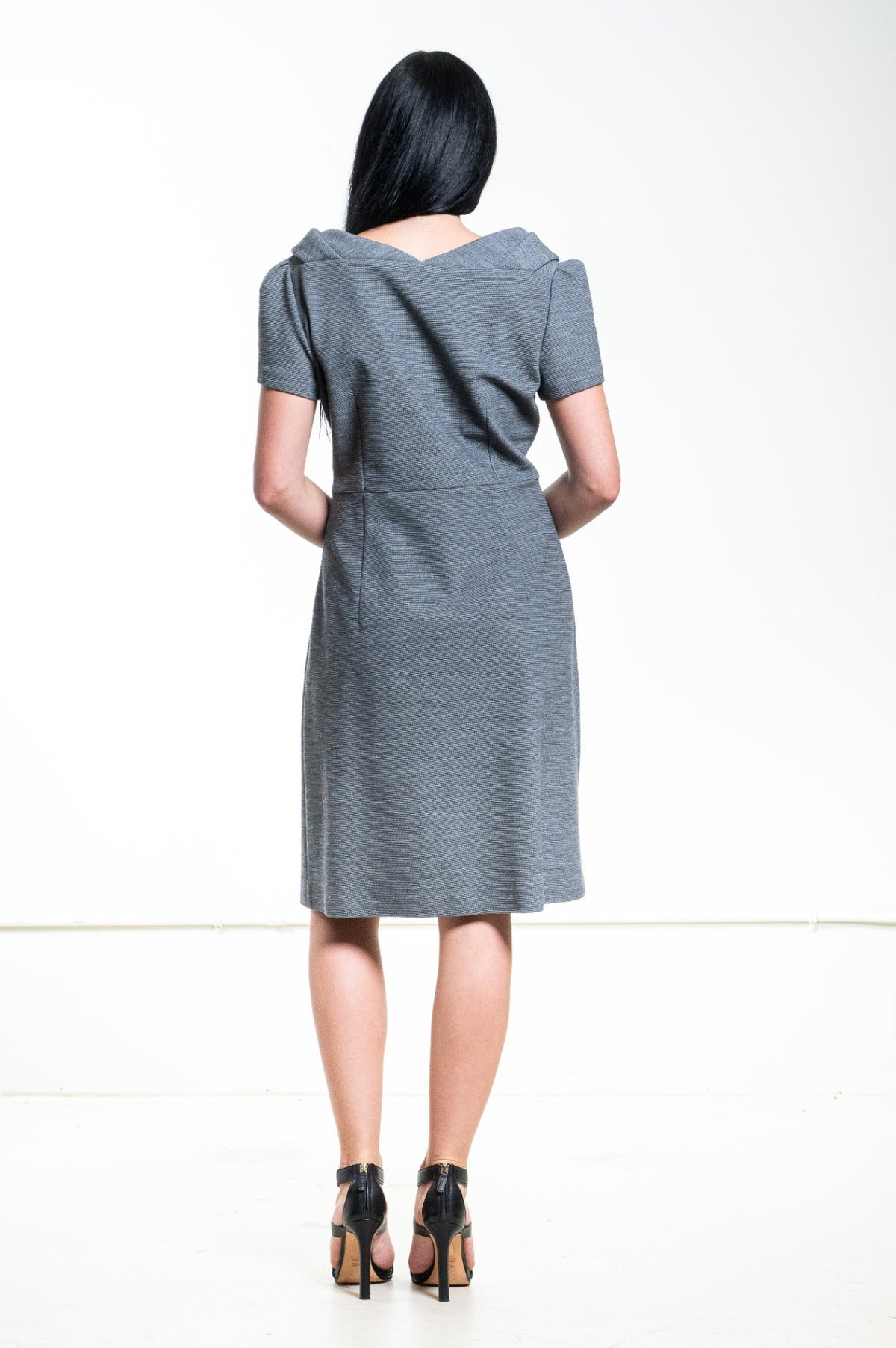 Grey V-Neck Cap Sleeve Dress