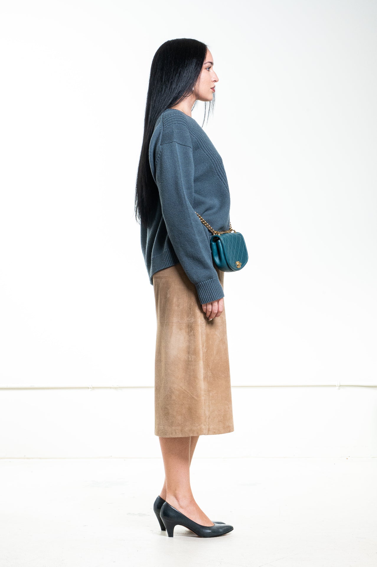 Teal Ribbed Cashmere Pullover Sweater