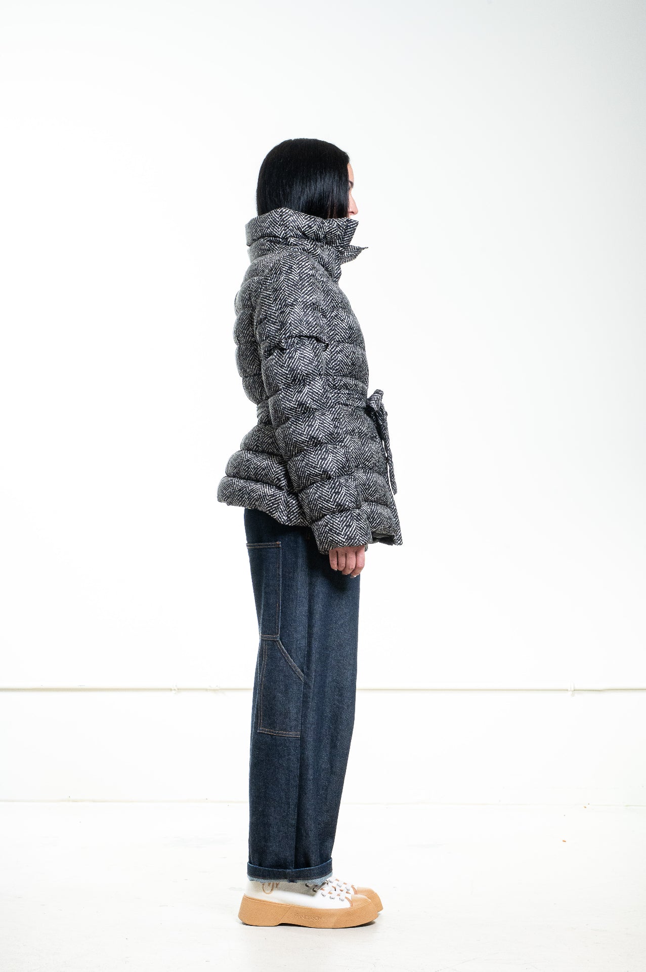 Black & White Herringbone Puffer Jacket