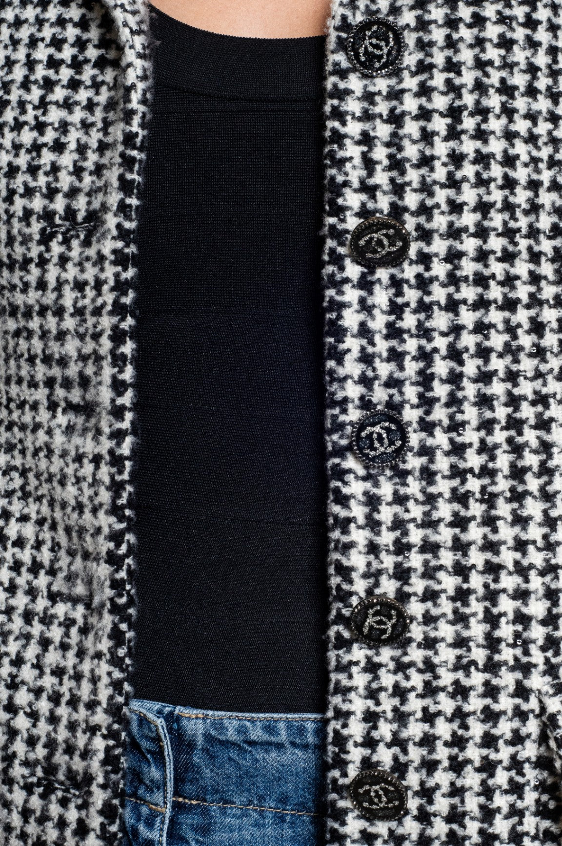 2022 Black and White Houndstooth Tweed Jacket