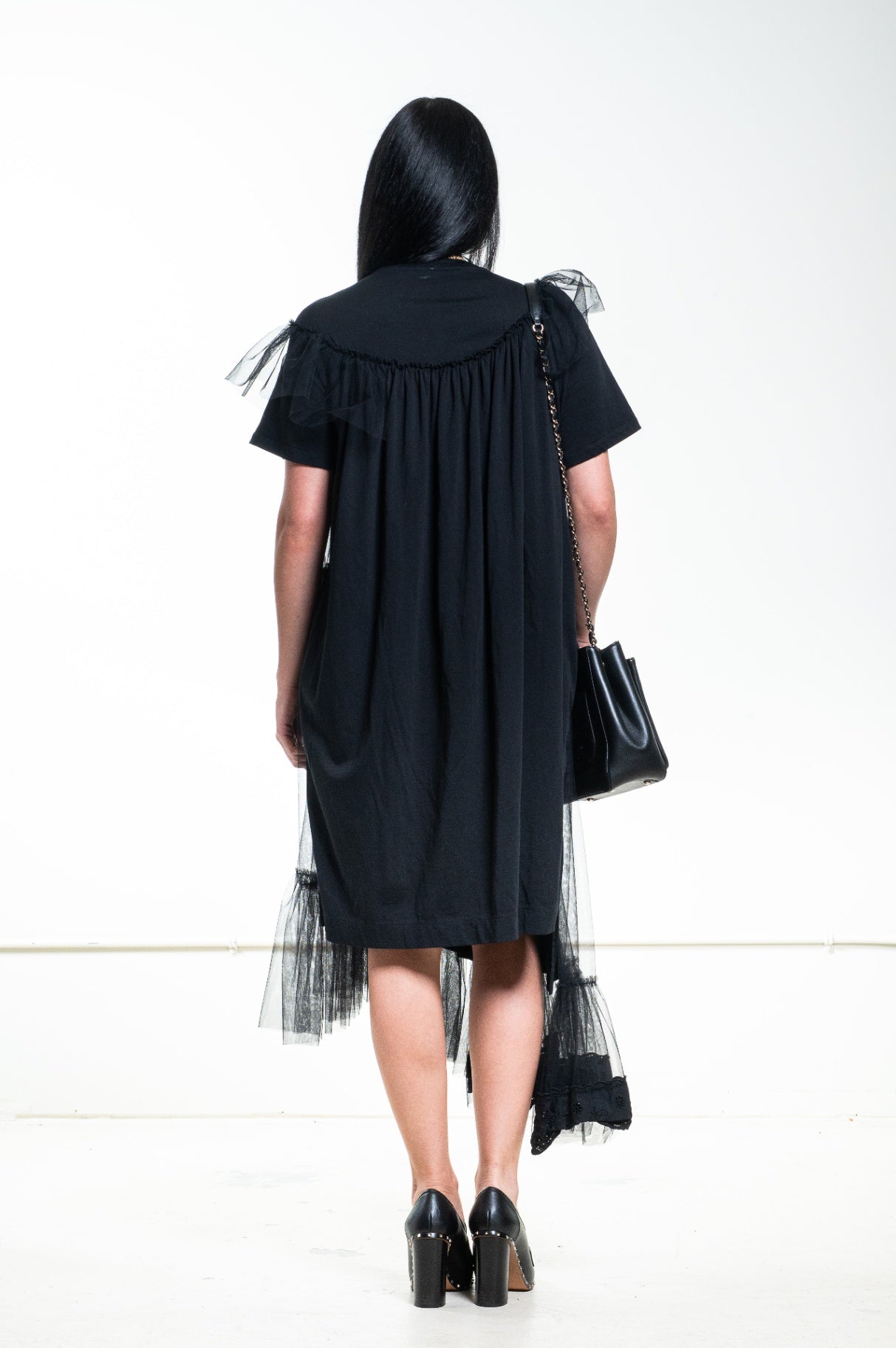 Black Asymmetrical Tulle T-Shirt Dress