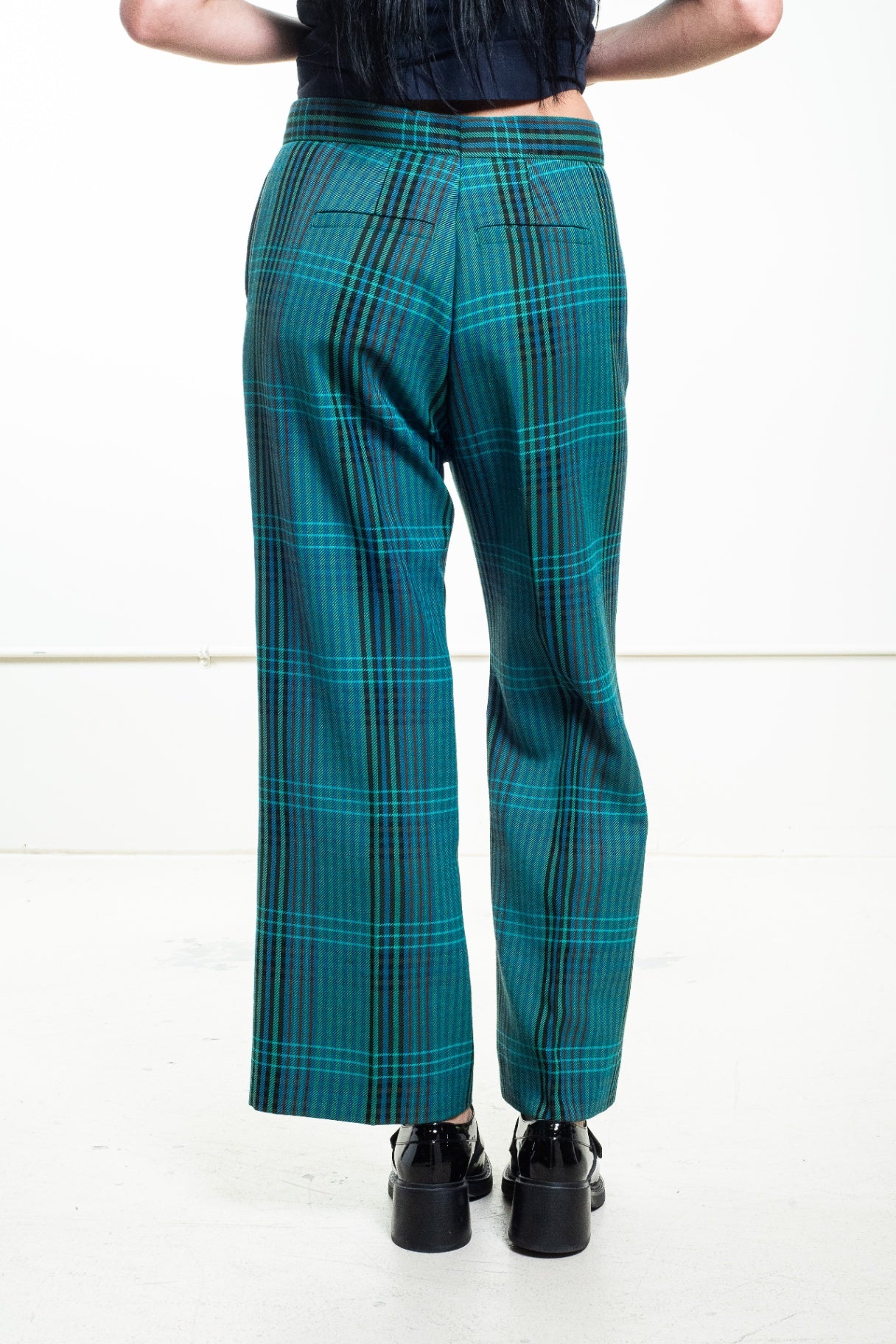 Teal Plaid Wool Trouser