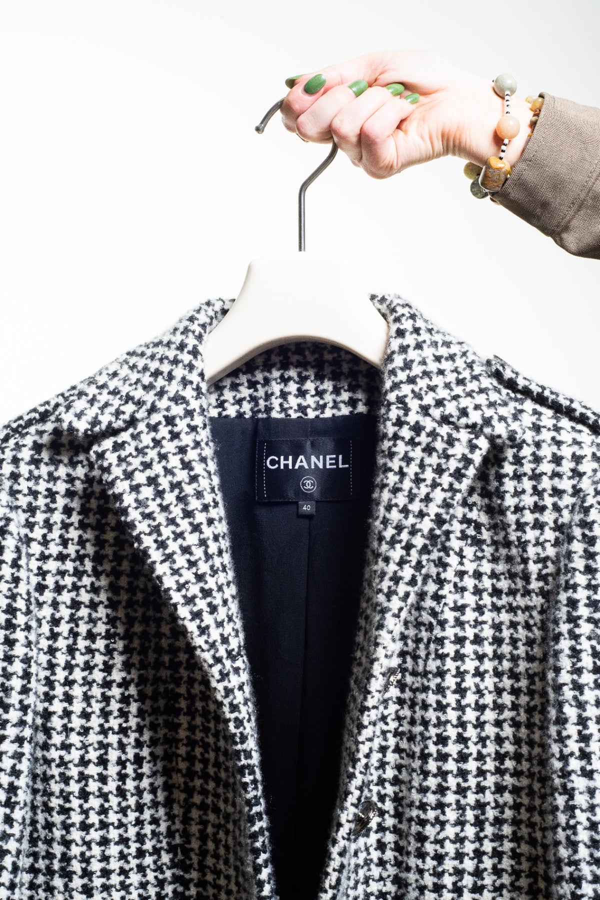2022 Black and White Houndstooth Tweed Jacket