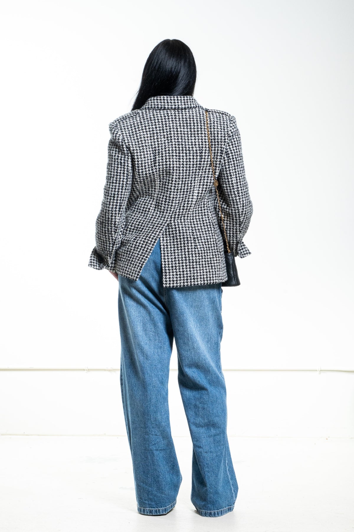 2022 Black and White Houndstooth Tweed Jacket