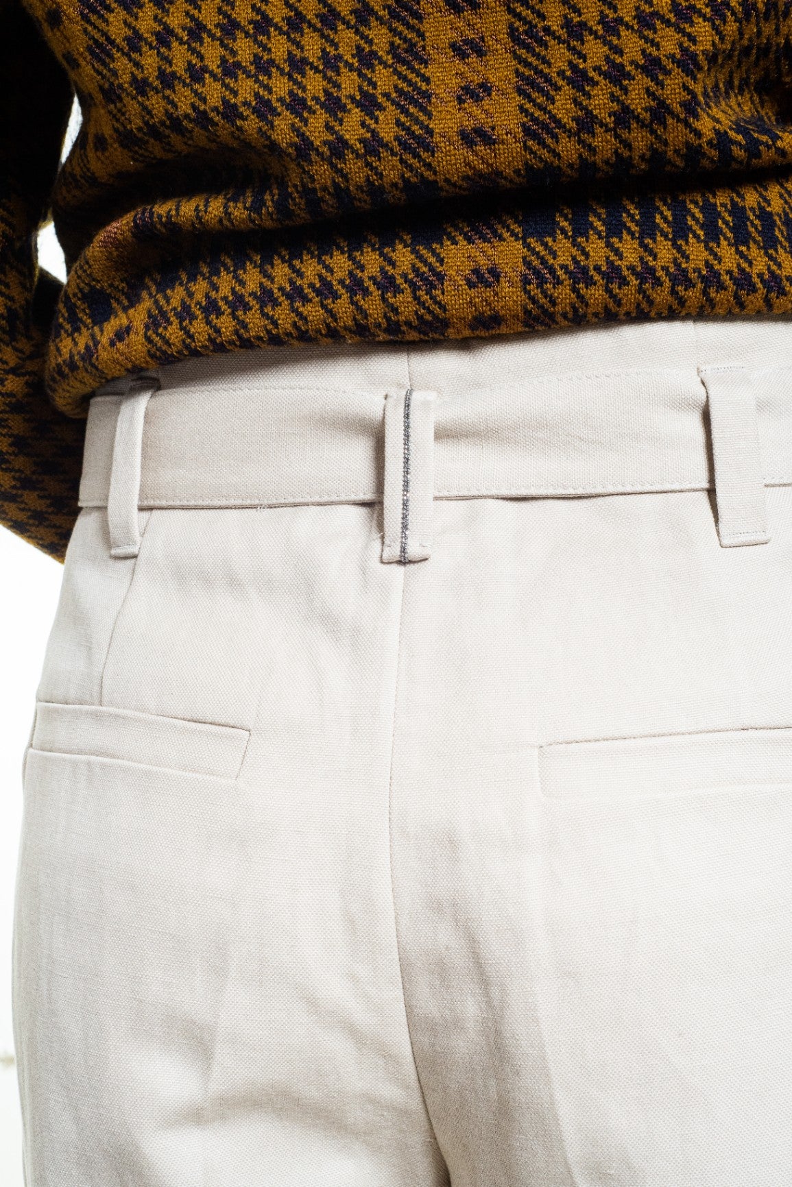 Beige Belted Straight-Leg Trousers