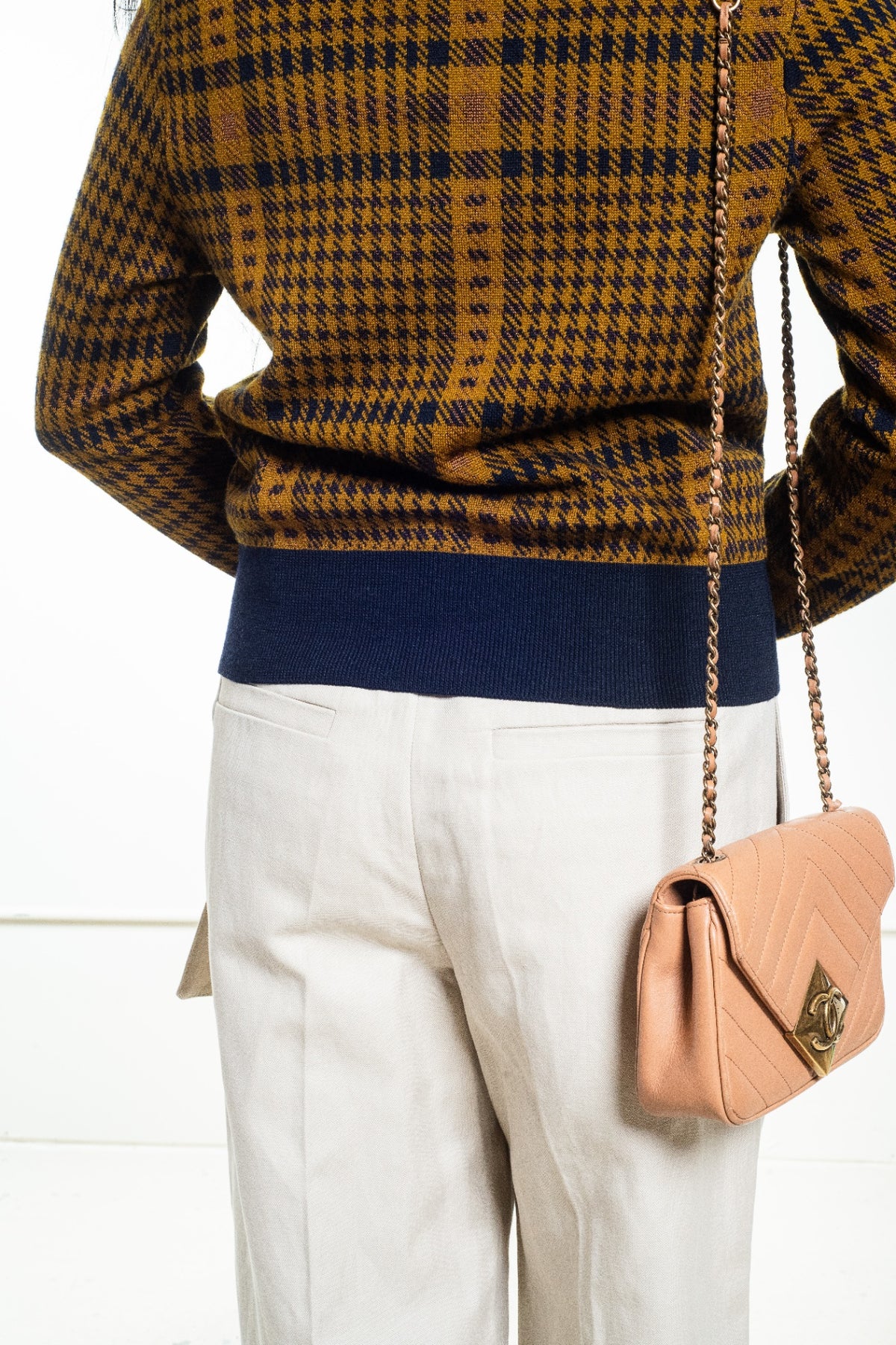 Brown Mini Lambskin Chevron Pyramid CC Flap Bag