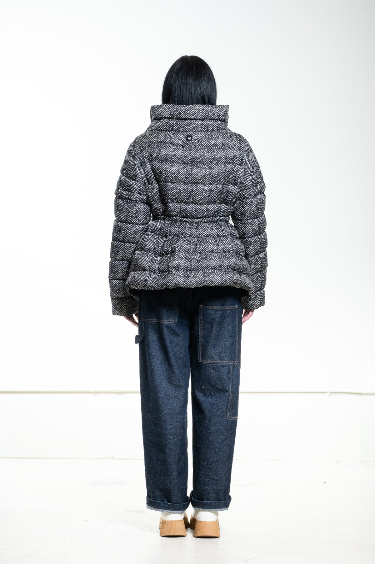 Black & White Herringbone Puffer Jacket