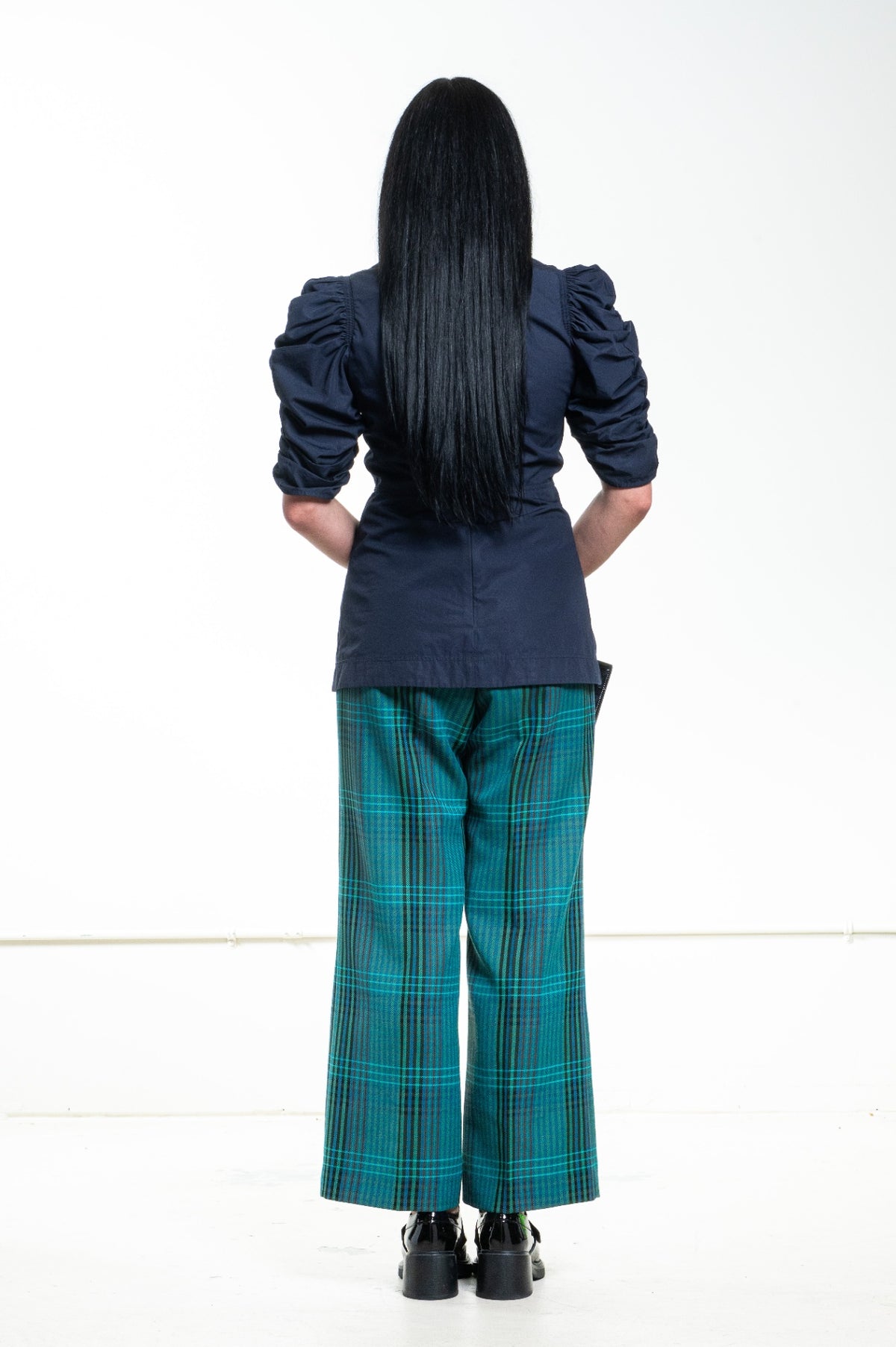 Dark Blue Ruched Sleeve Tunic Top