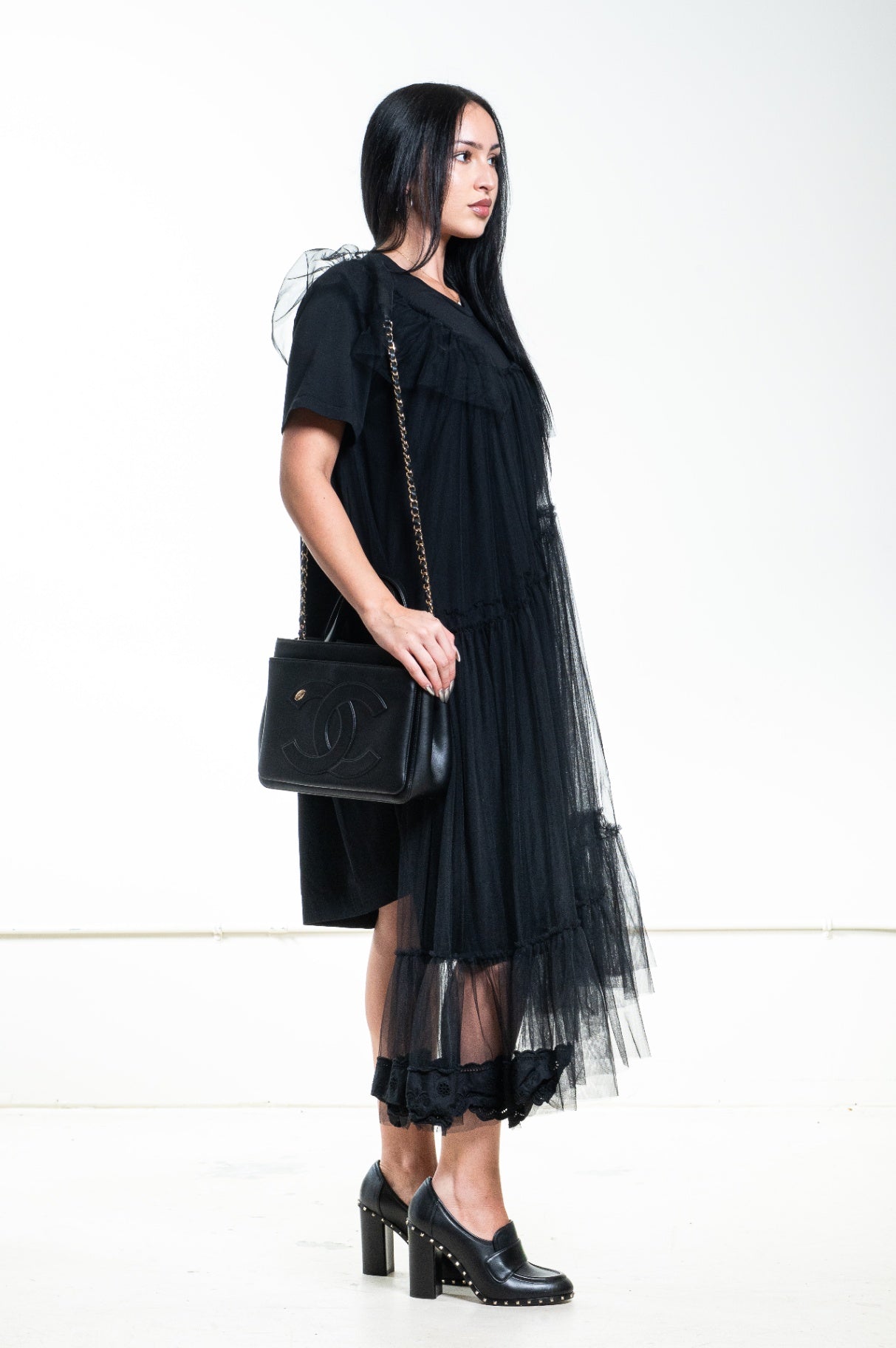 Black Small Lambskin CC Mania Shopping Tote