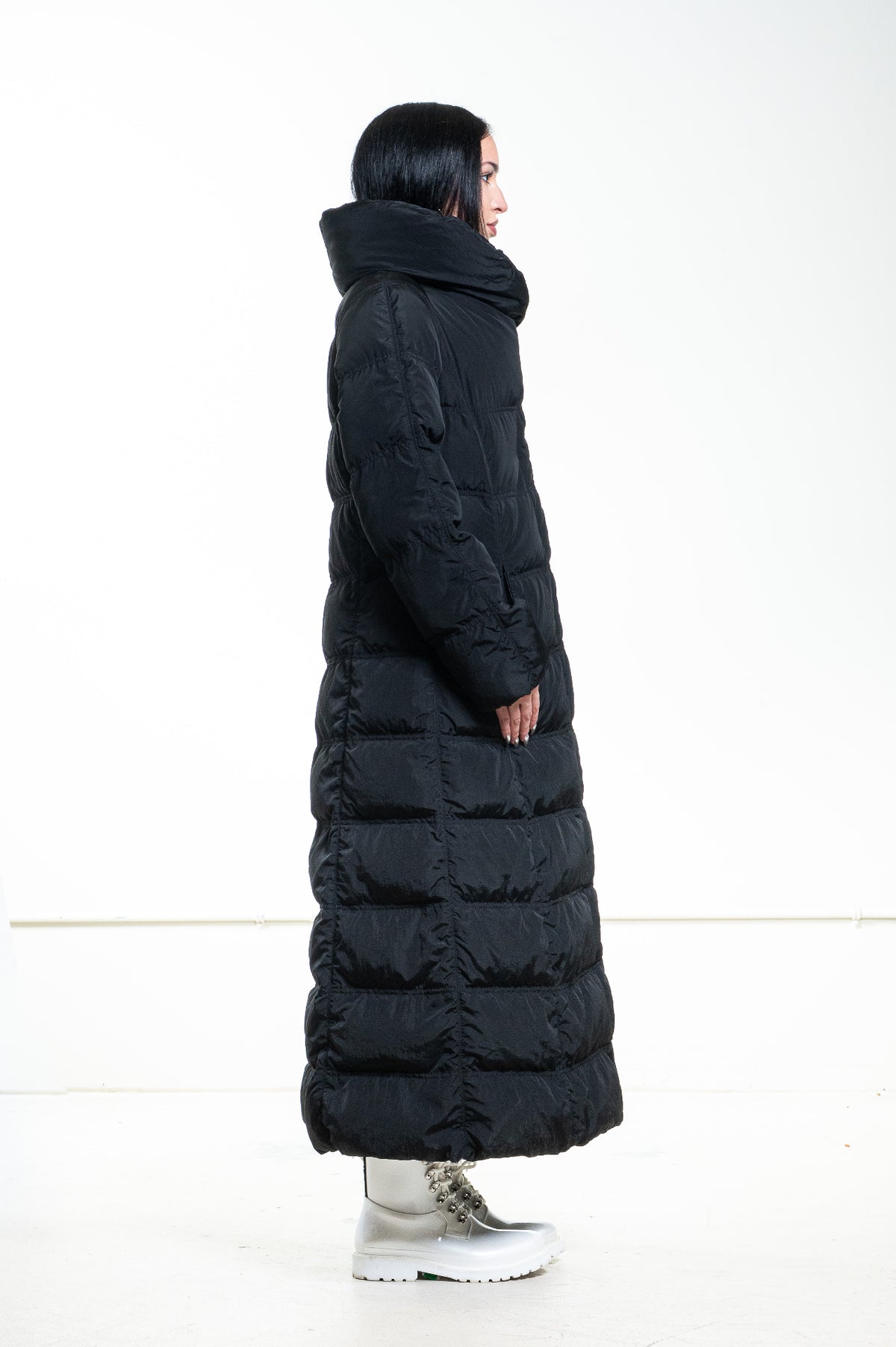 Black Long Quilted Down Coat