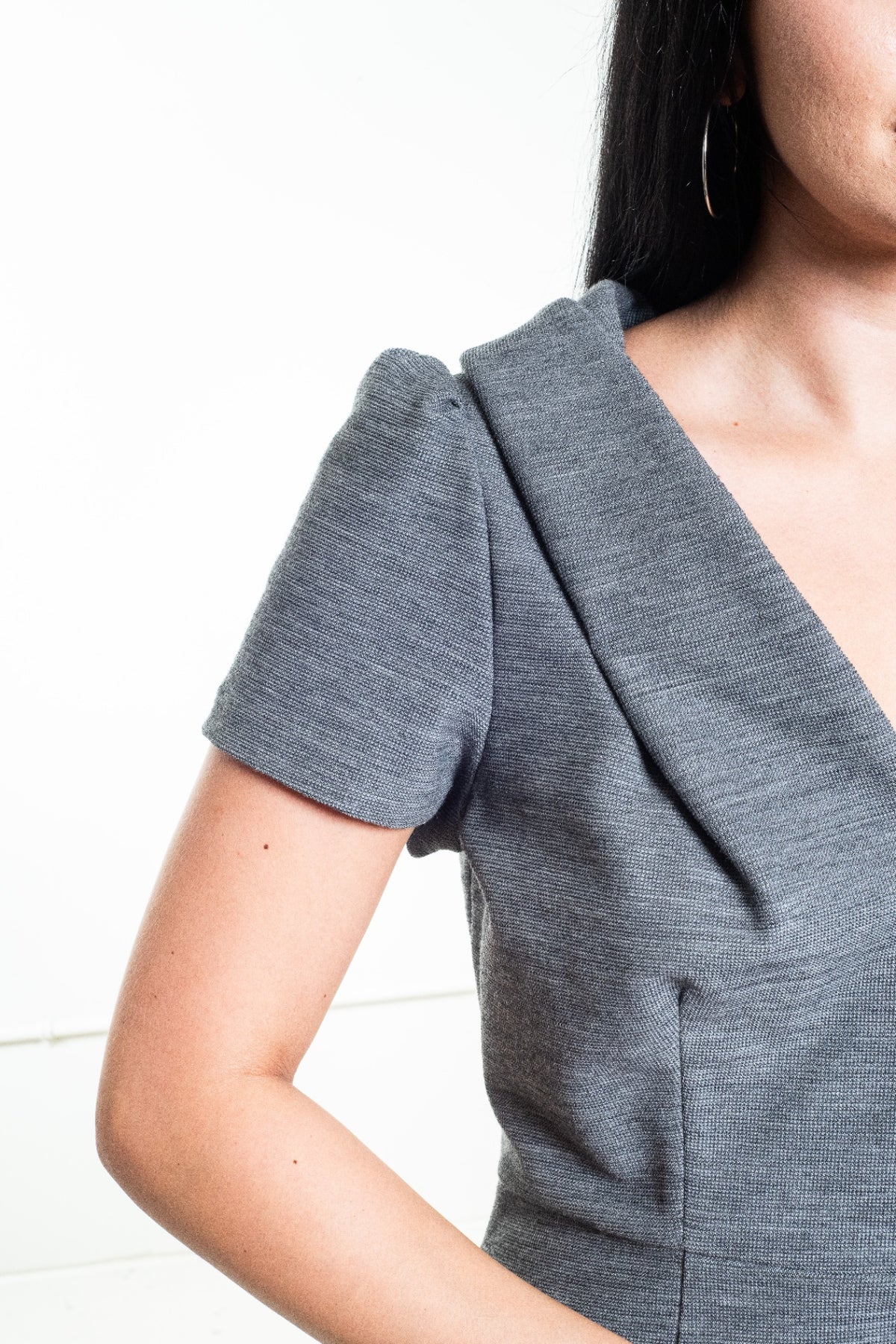 Grey V-Neck Cap Sleeve Dress