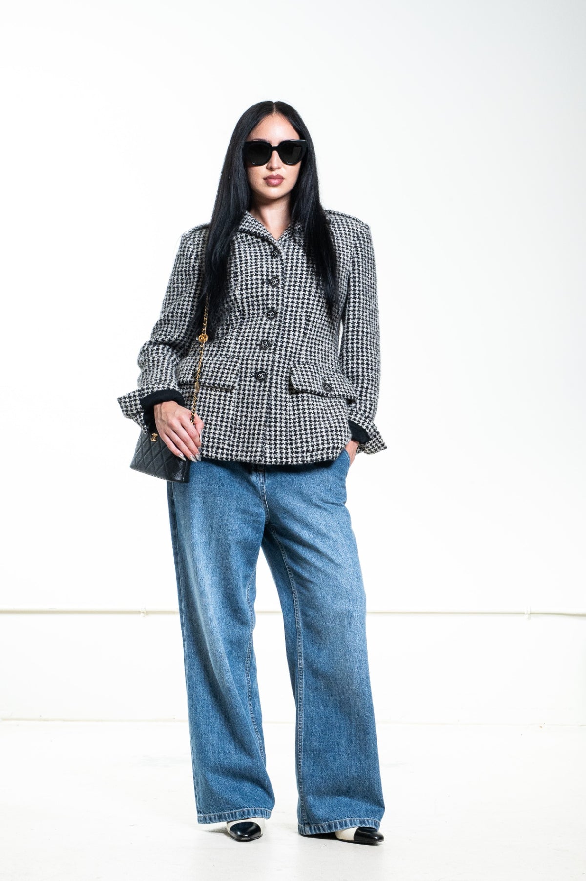 2022 Black and White Houndstooth Tweed Jacket