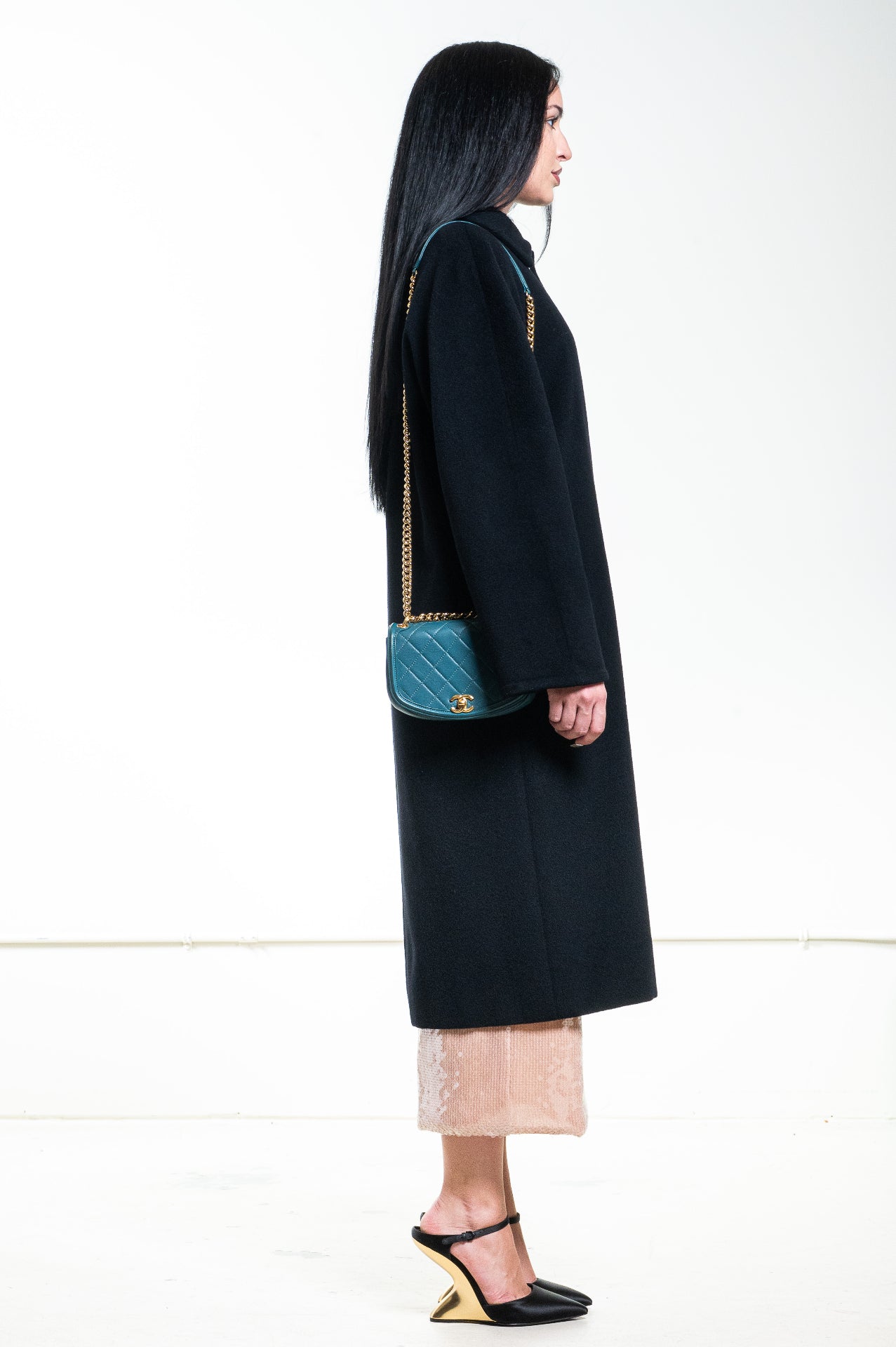 Teal Mini Lambskin Curved Shoulder Bag