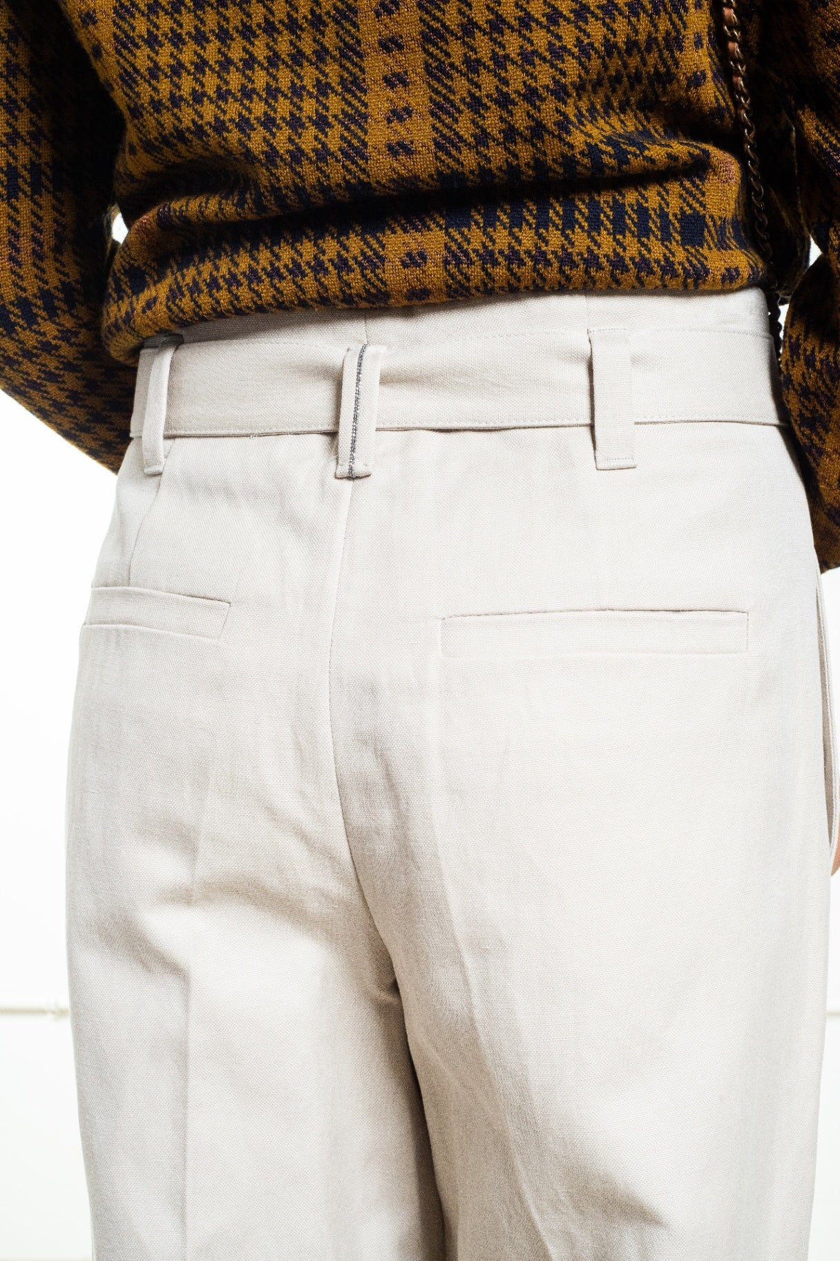 Beige Belted Straight-Leg Trousers