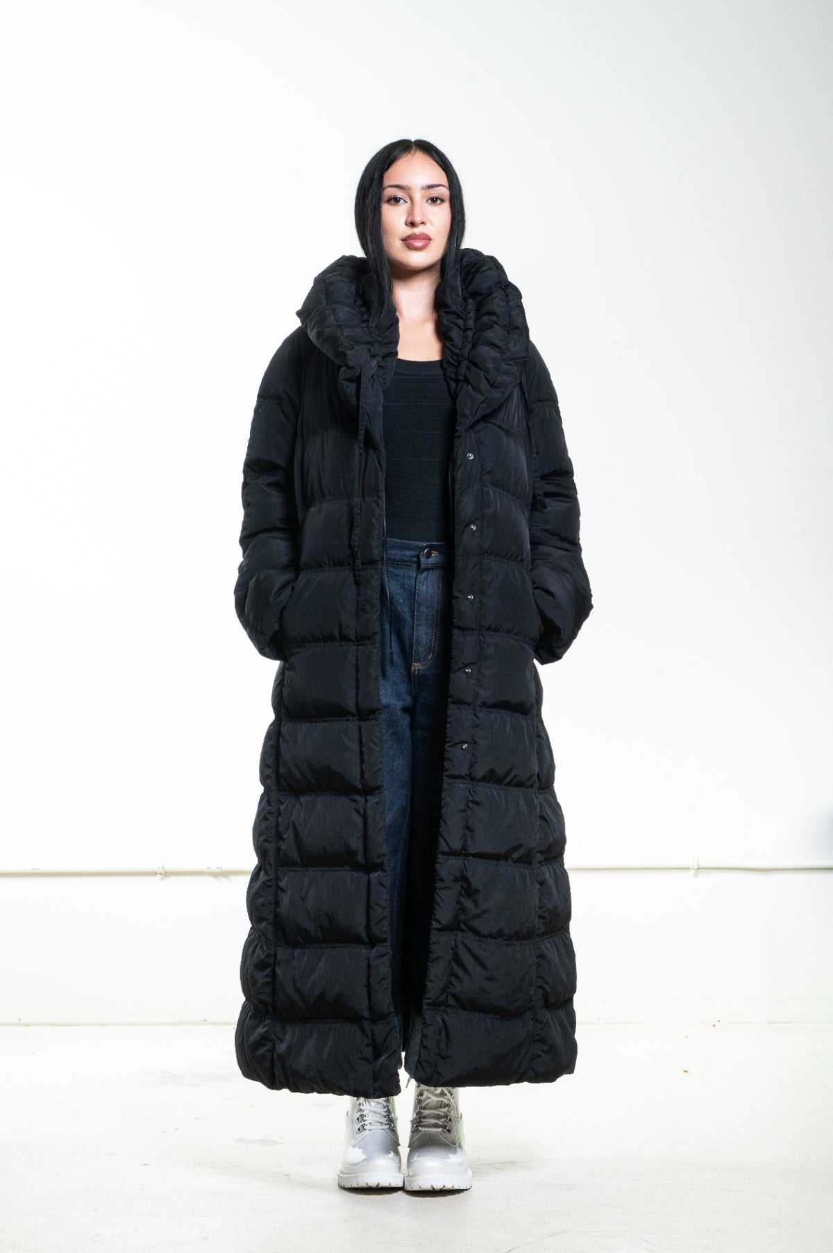 Black Long Quilted Down Coat