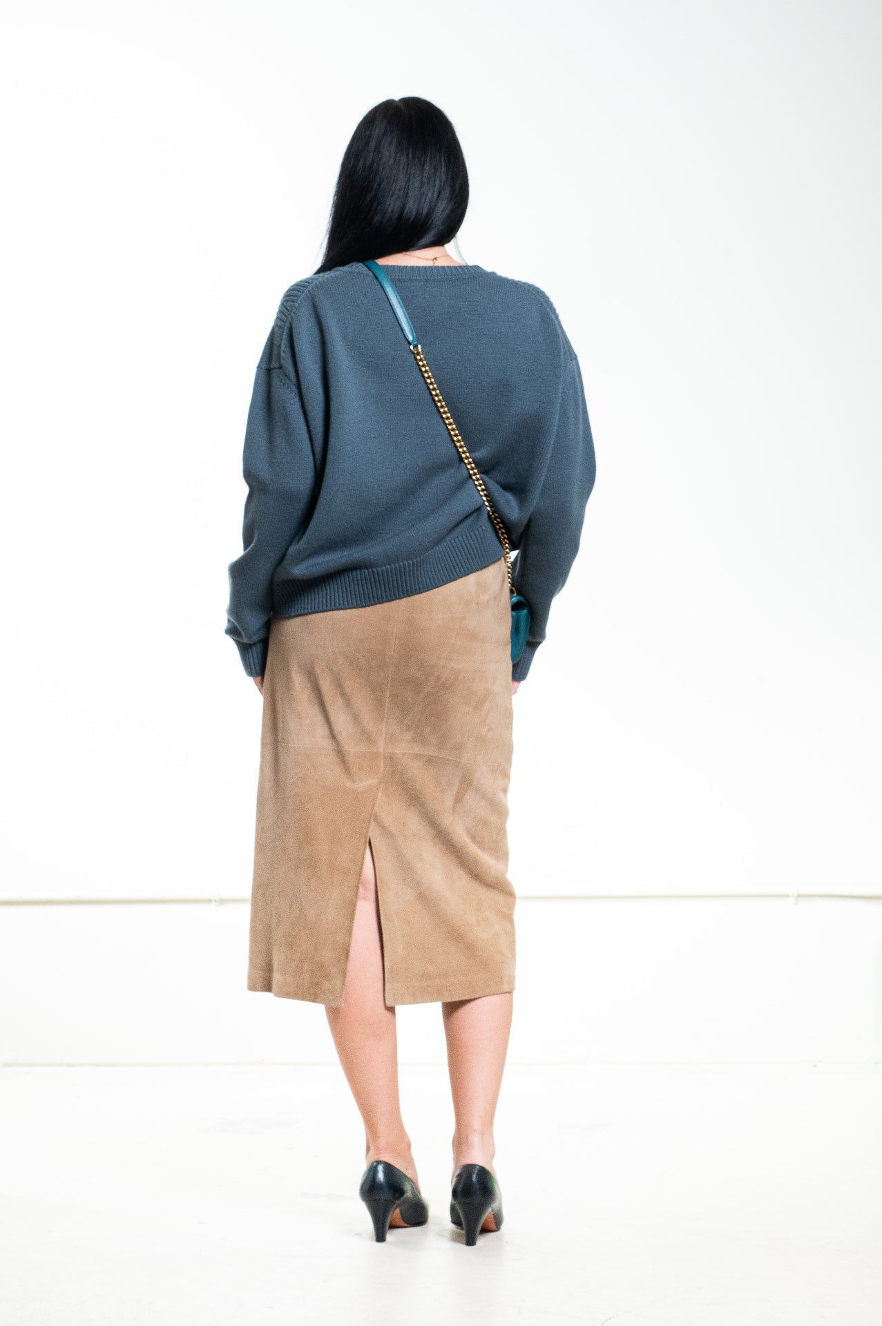Teal Ribbed Cashmere Pullover Sweater