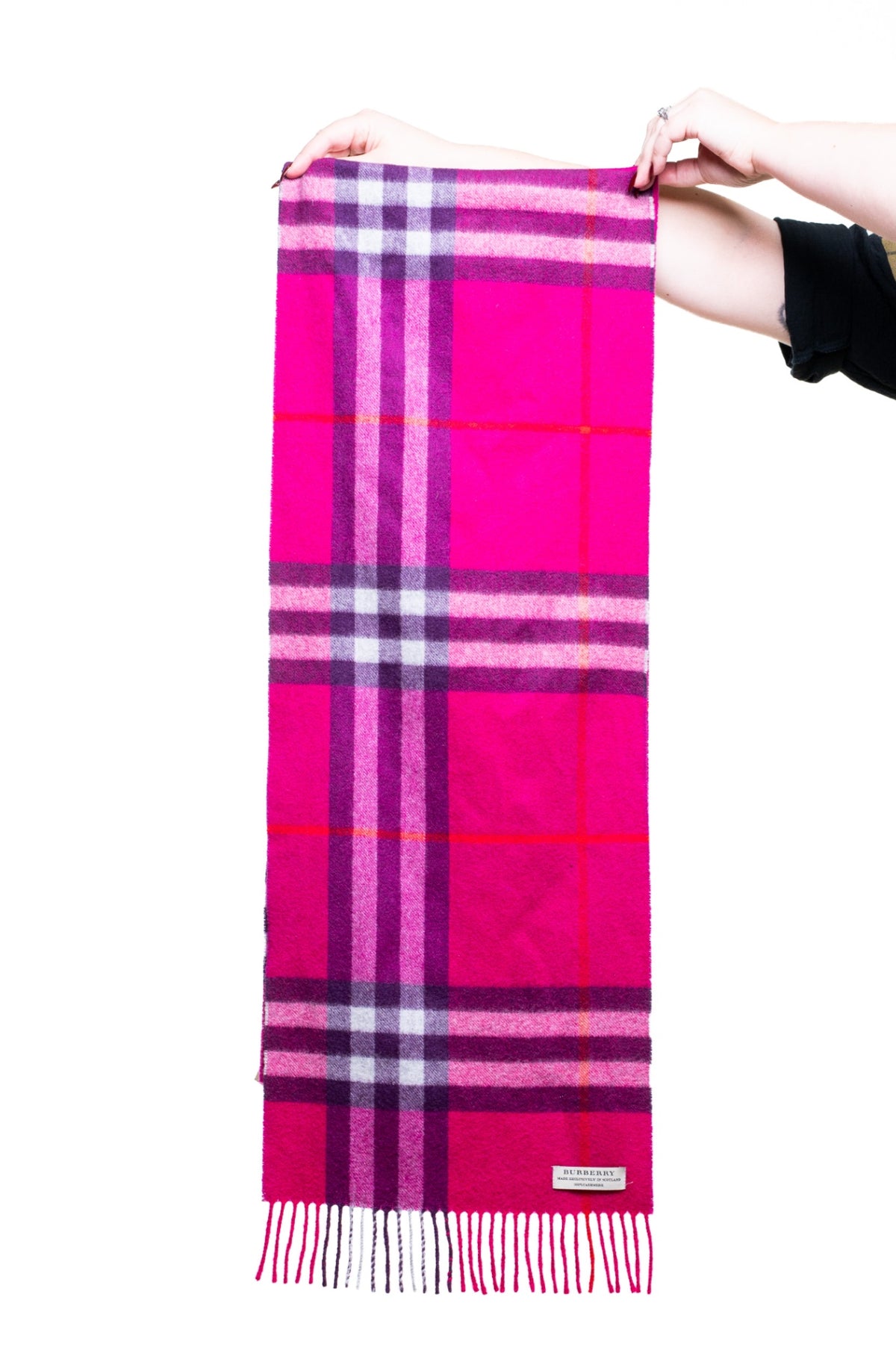 Pink Checked Fringed Edge Scarf