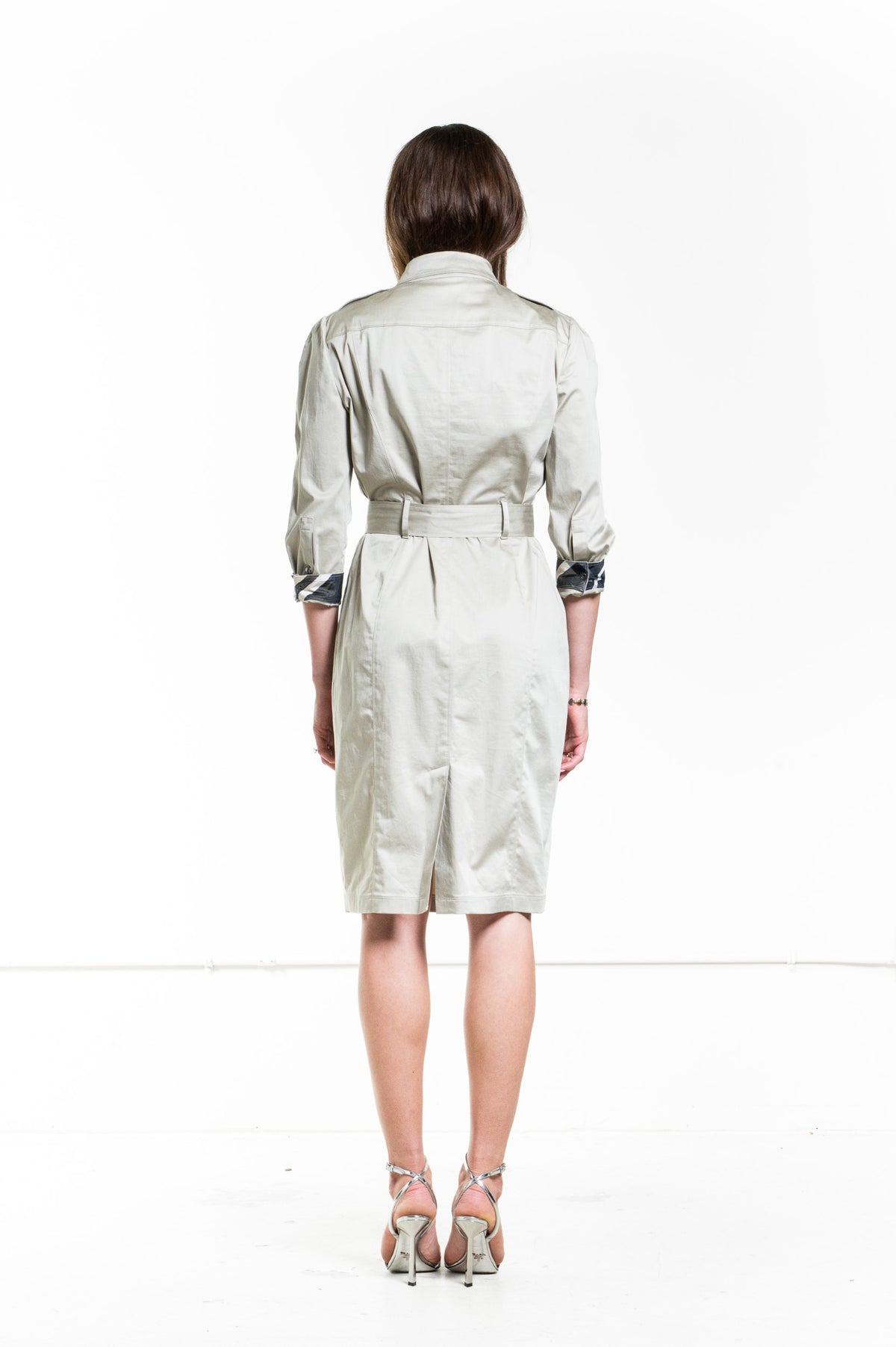 Beige shirt dress with belted waist