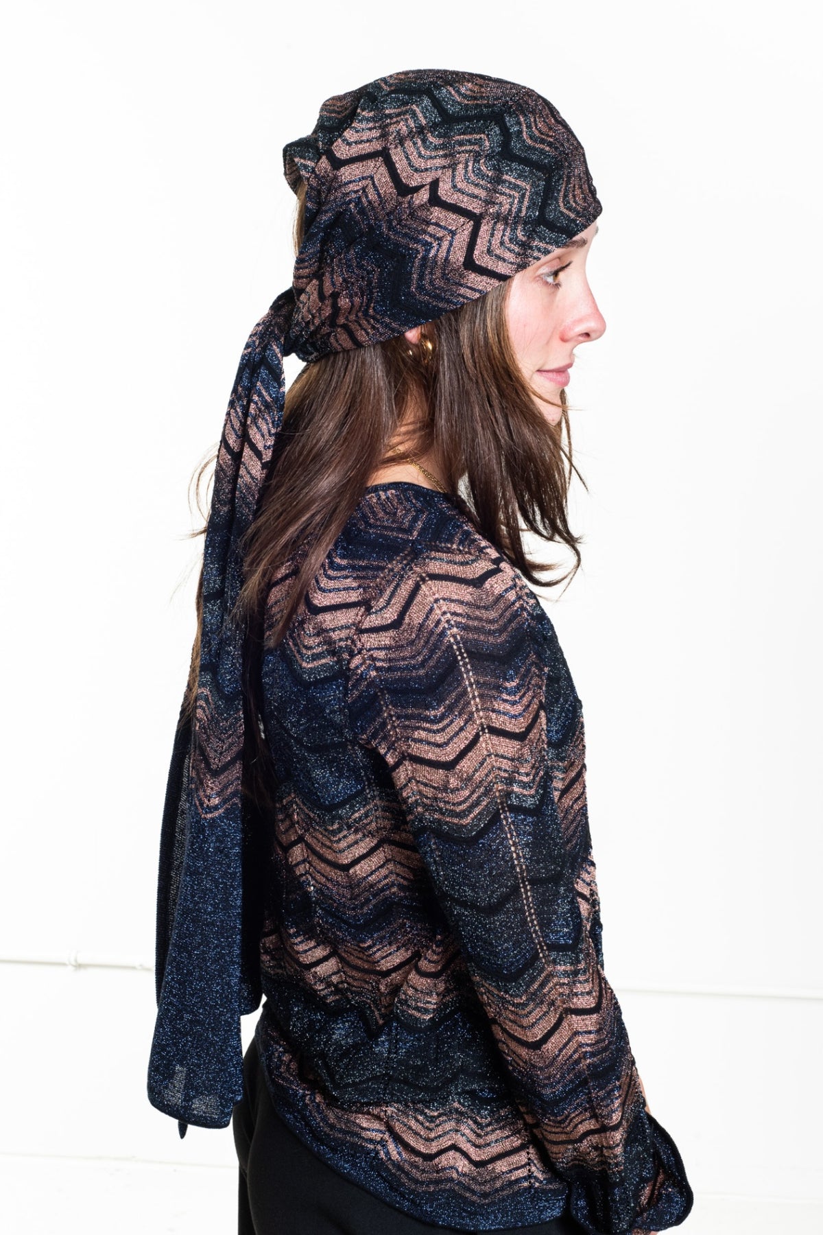Blue Metallic Zig Zag Scarf