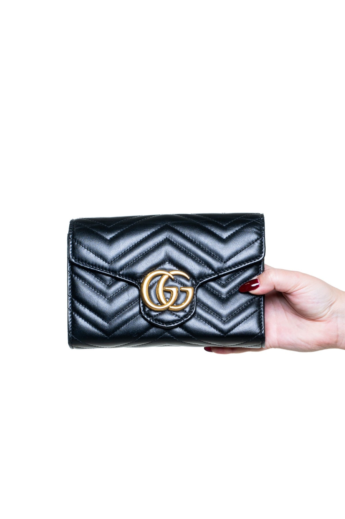 Black GG Marmont Wallet on Chain