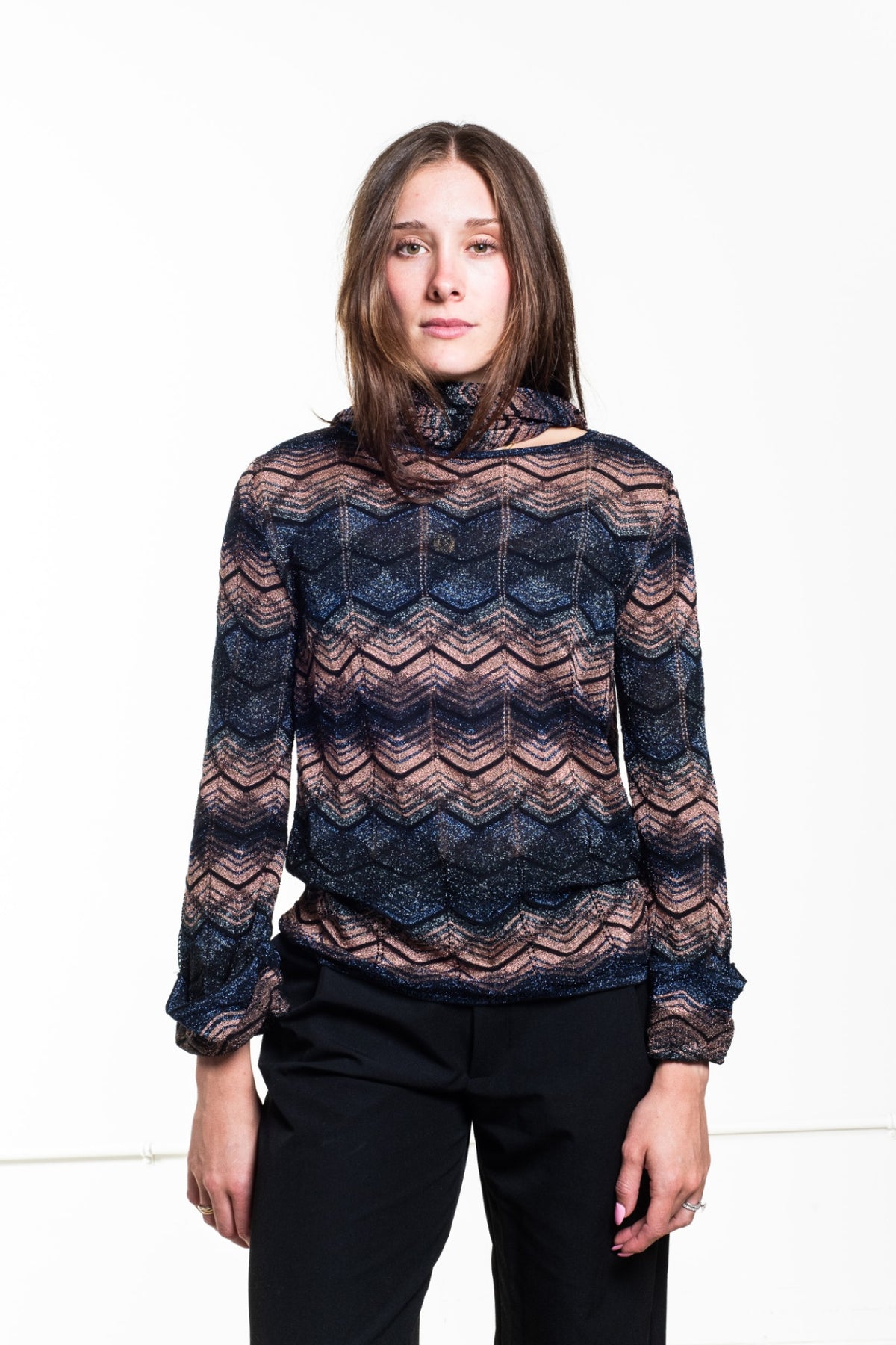 Blue Brown Zig Zag Sweater