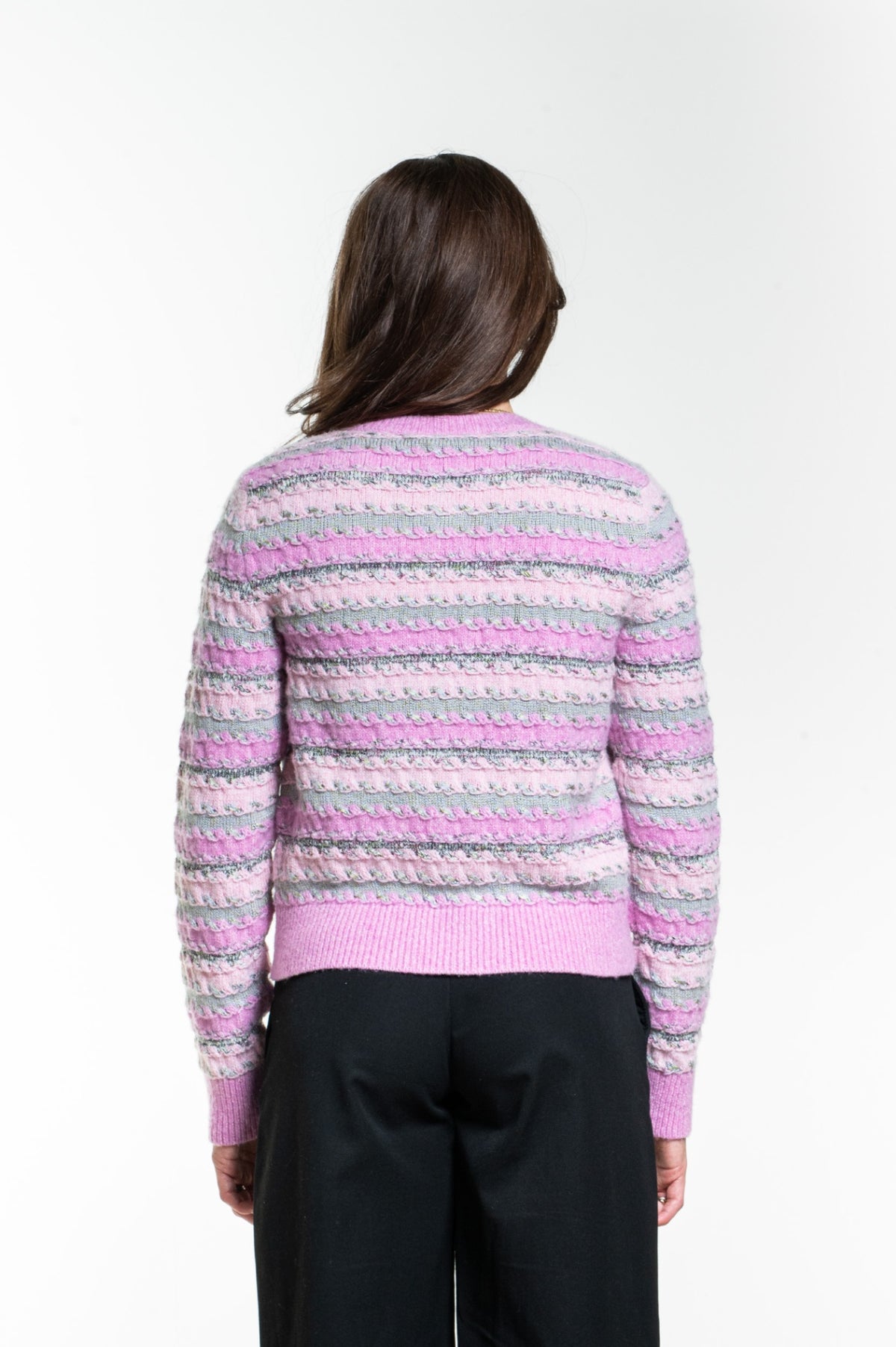 Pink Striped Knit Cardigan