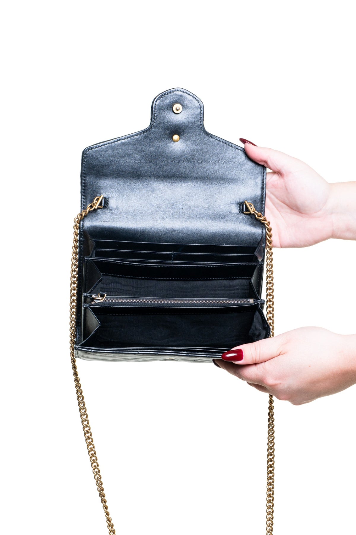 Black GG Marmont Wallet on Chain