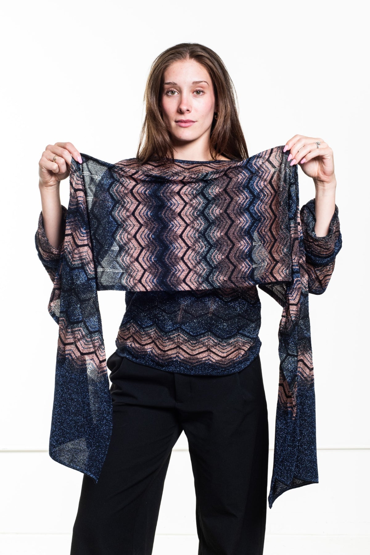 Blue Metallic Zig Zag Scarf