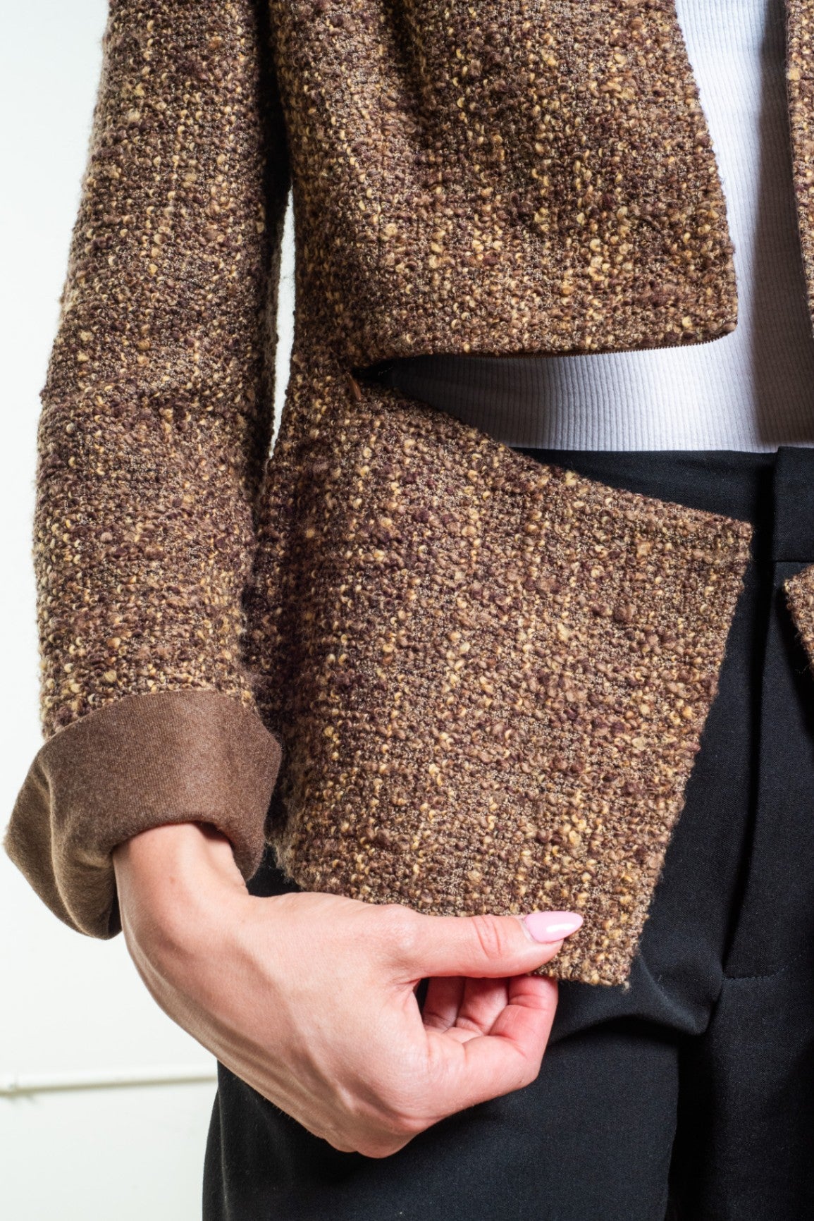 Brown Textured Tweed Jacket