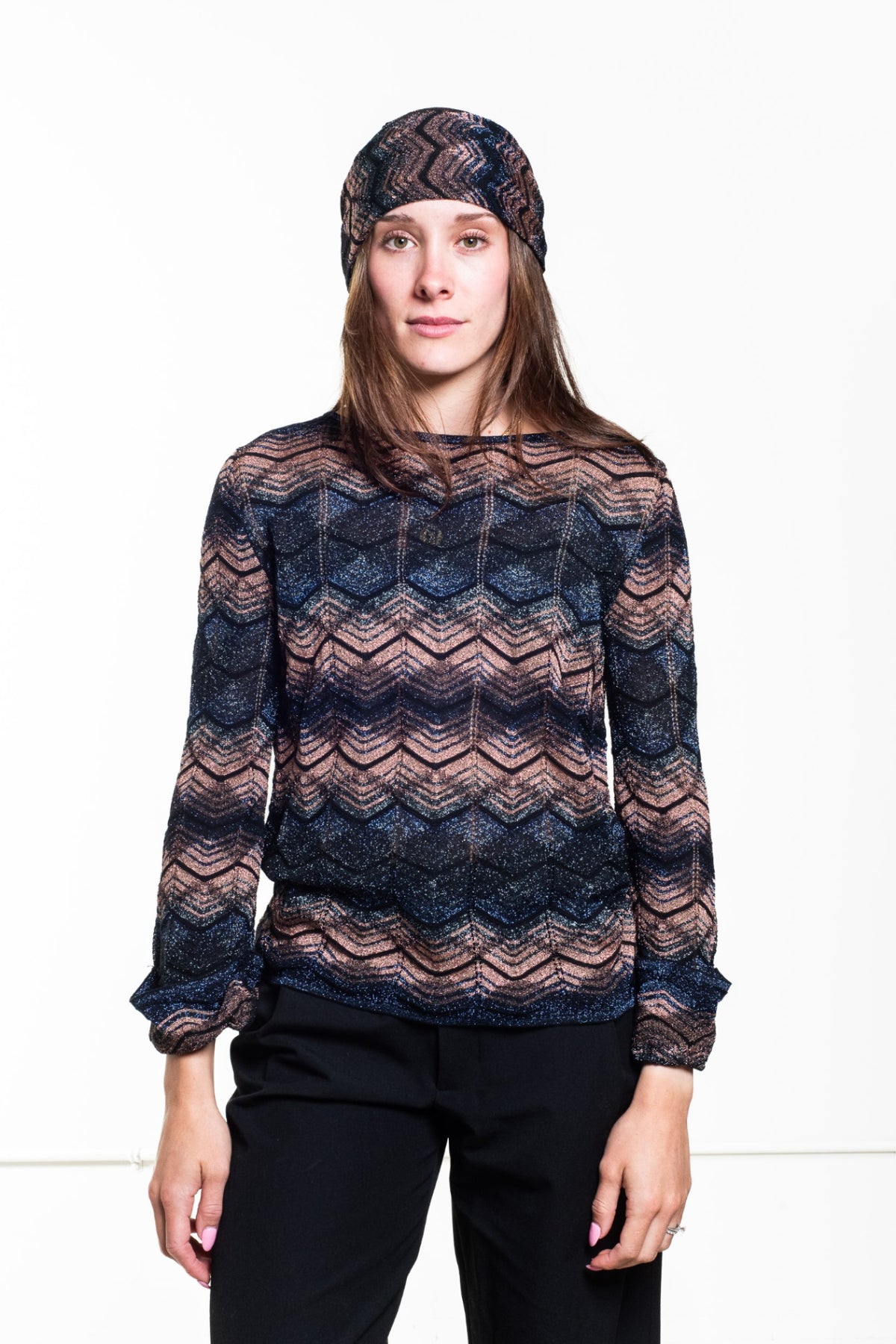 Blue Metallic Zig Zag Scarf