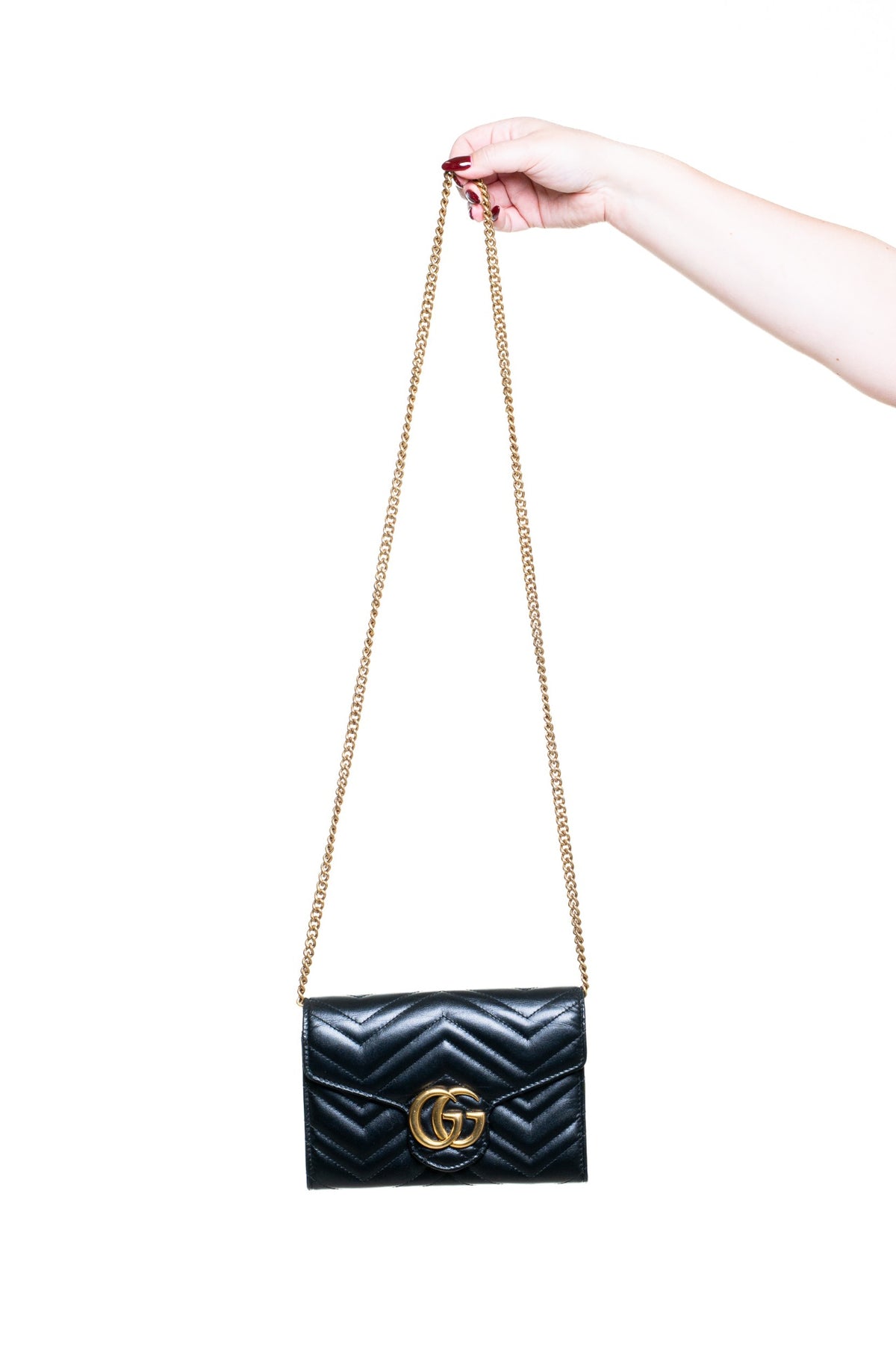 Black GG Marmont Wallet on Chain