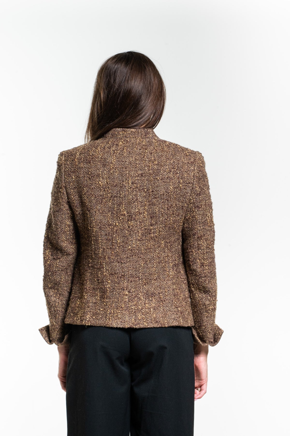 Brown Textured Tweed Jacket