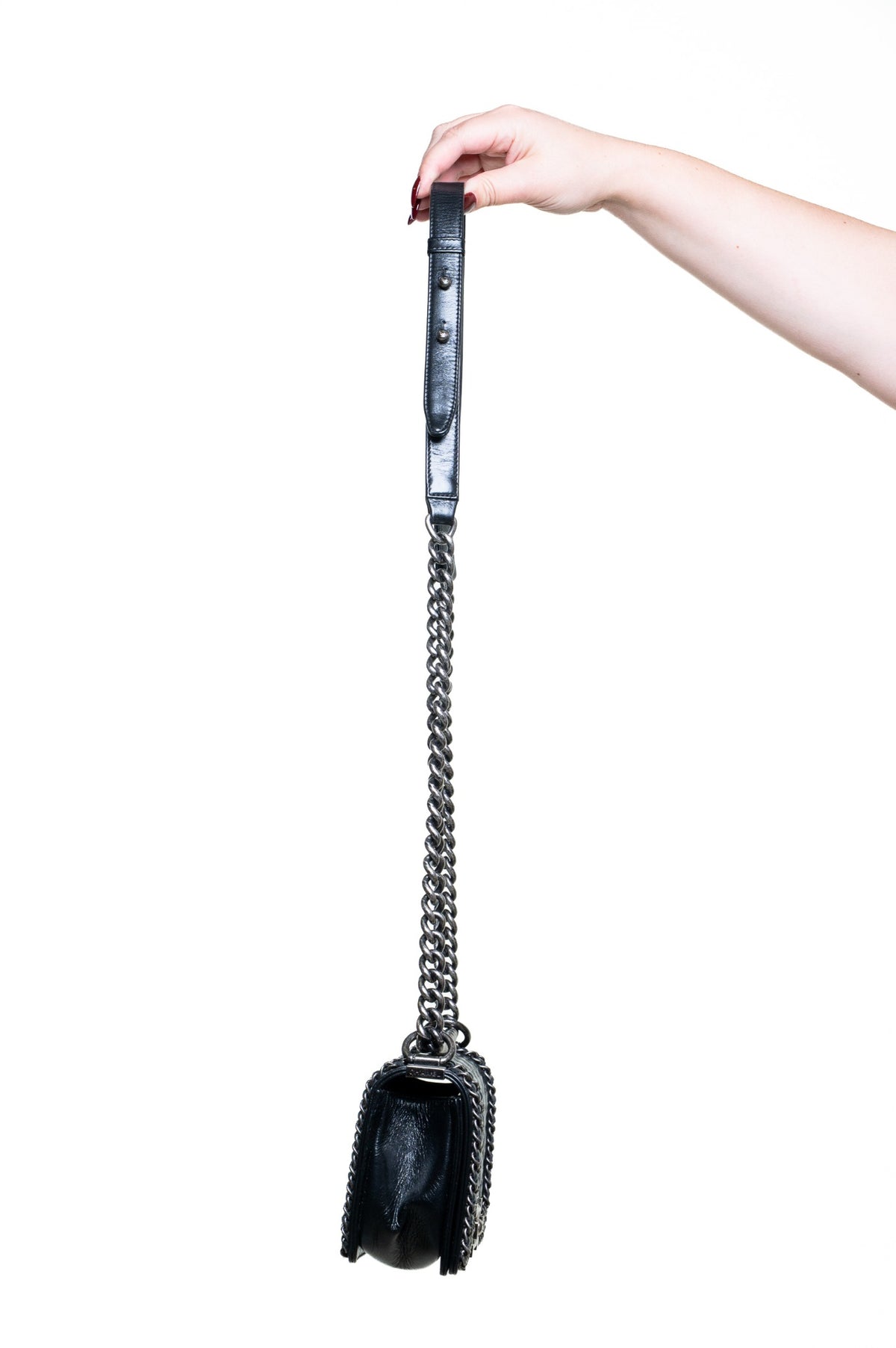 Black Small Chain Detail Boy Bag