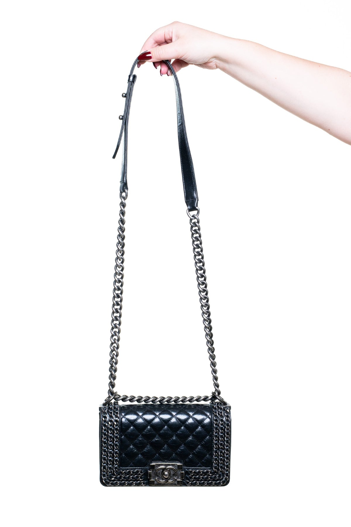 Black Small Chain Detail Boy Bag