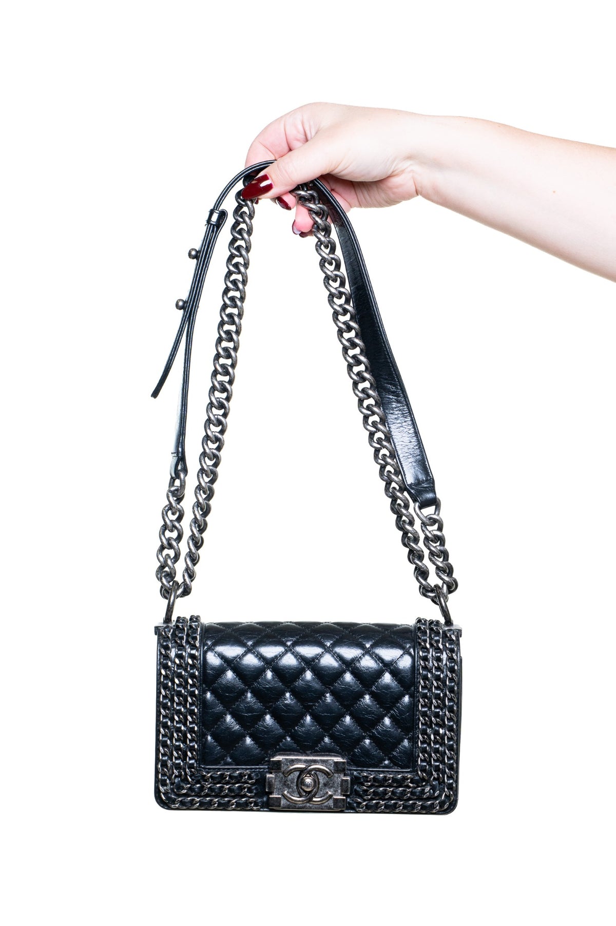Black Small Chain Detail Boy Bag