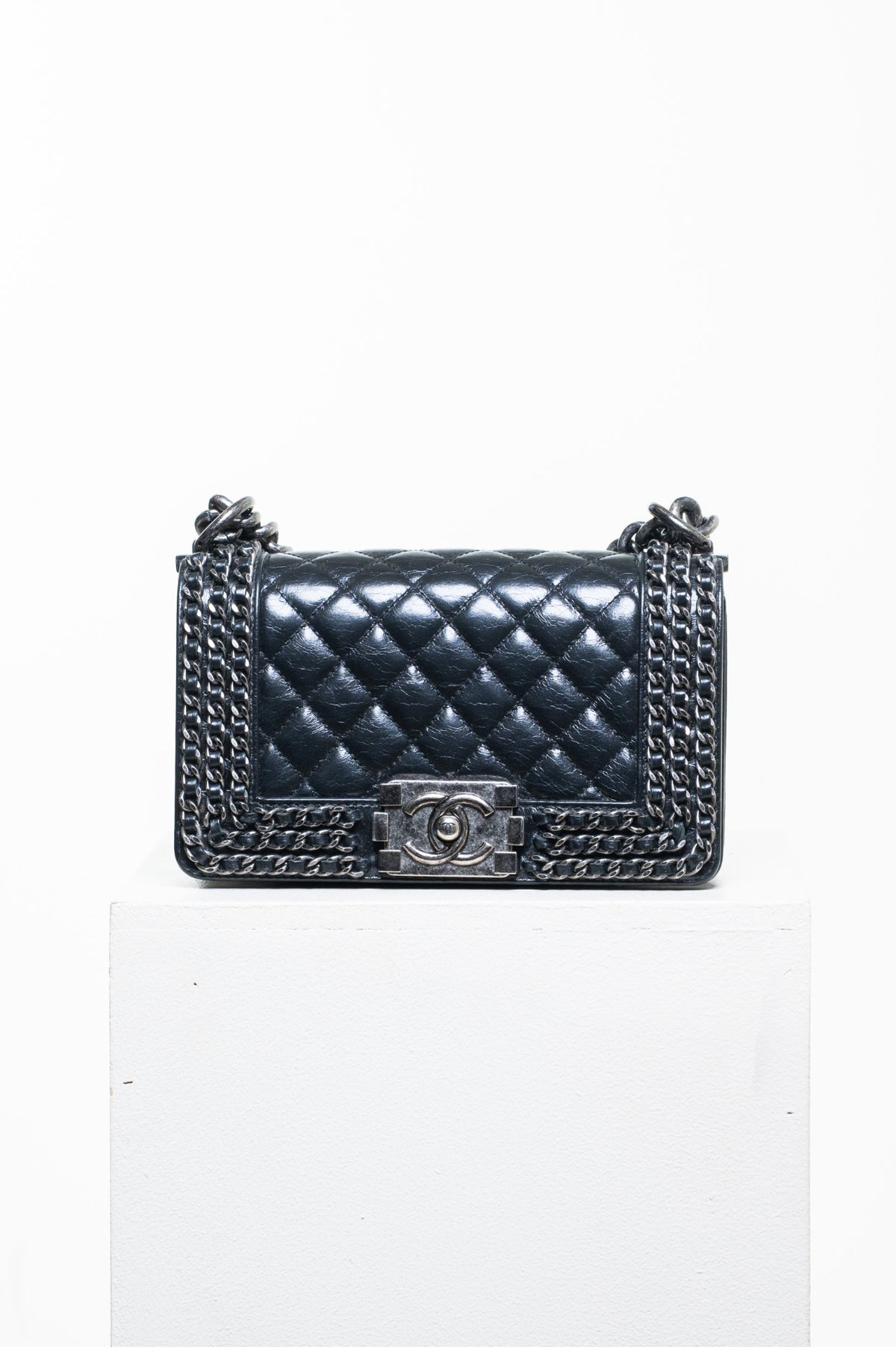 Black Small Chain Detail Boy Bag