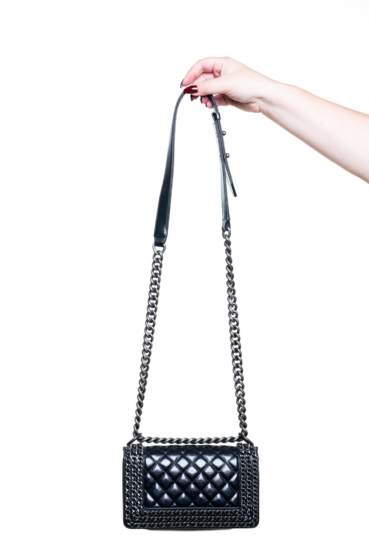 Black Small Chain Detail Boy Bag