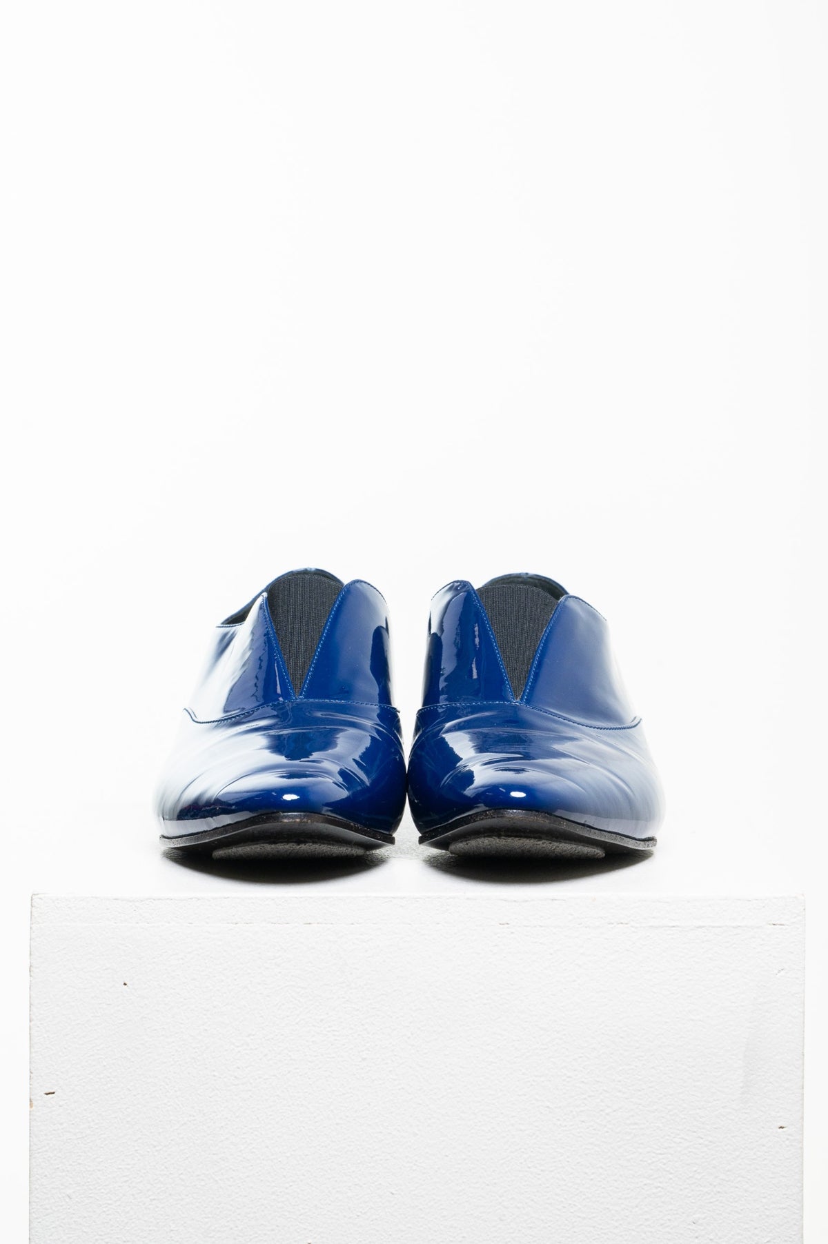 Blue Patent Leather Pointed Toe Oxford Loafers