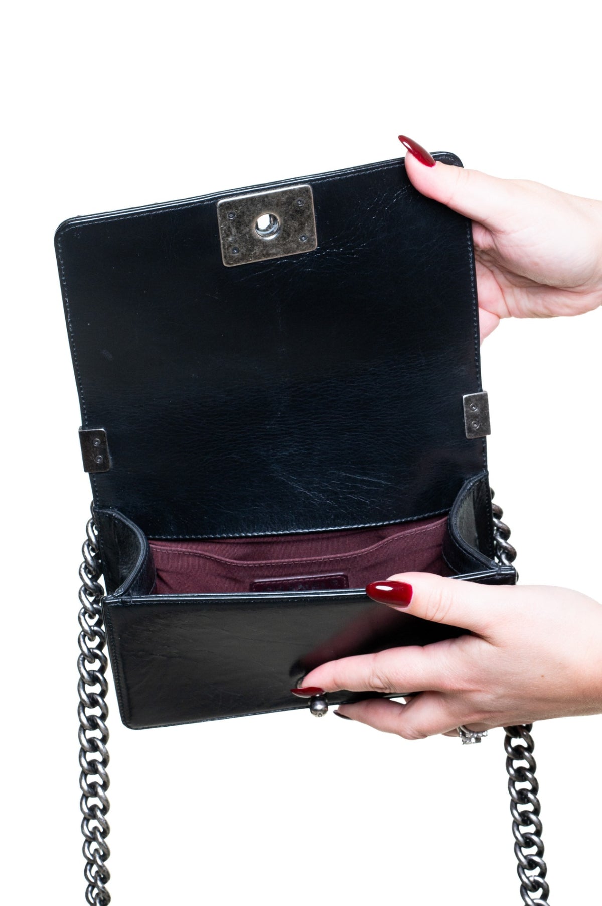 Black Small Chain Detail Boy Bag