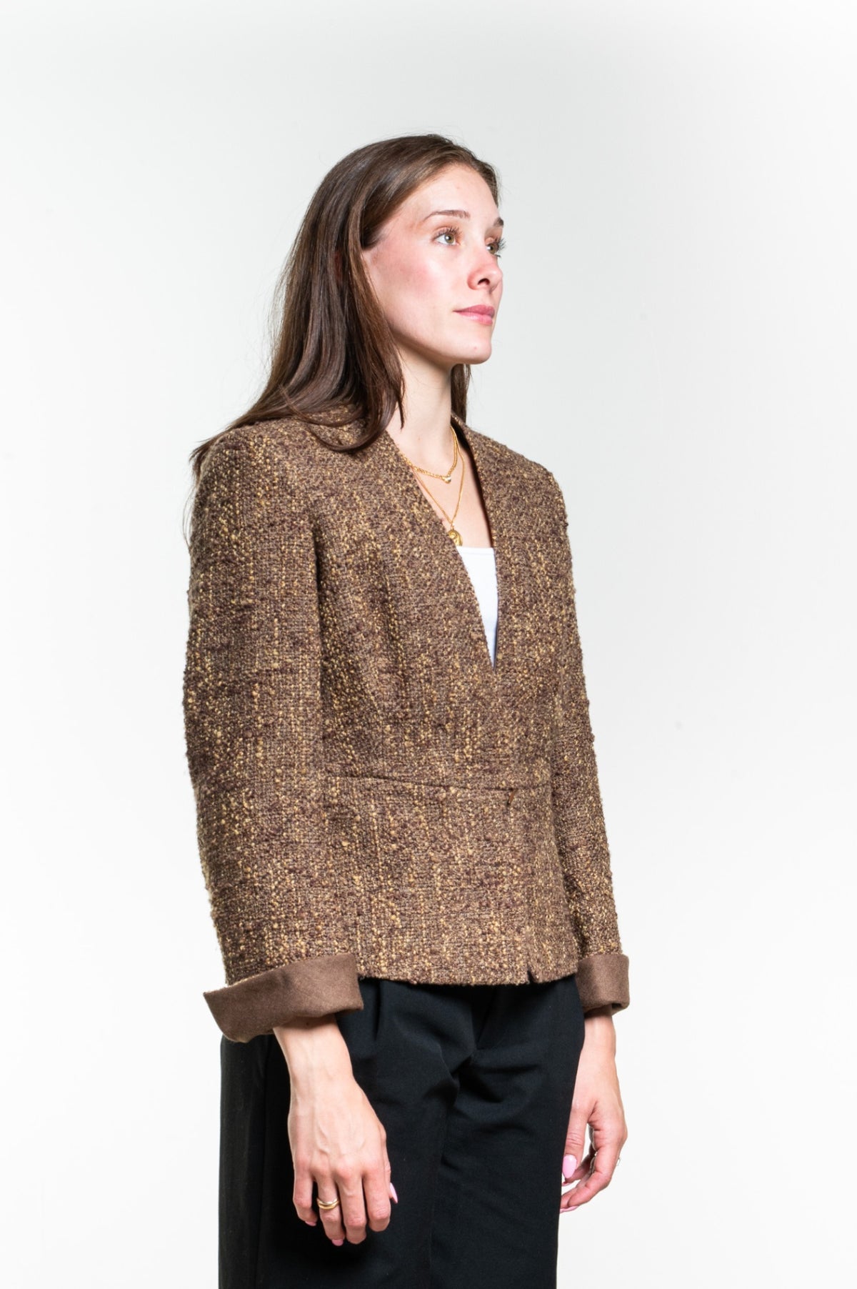 Brown Textured Tweed Jacket
