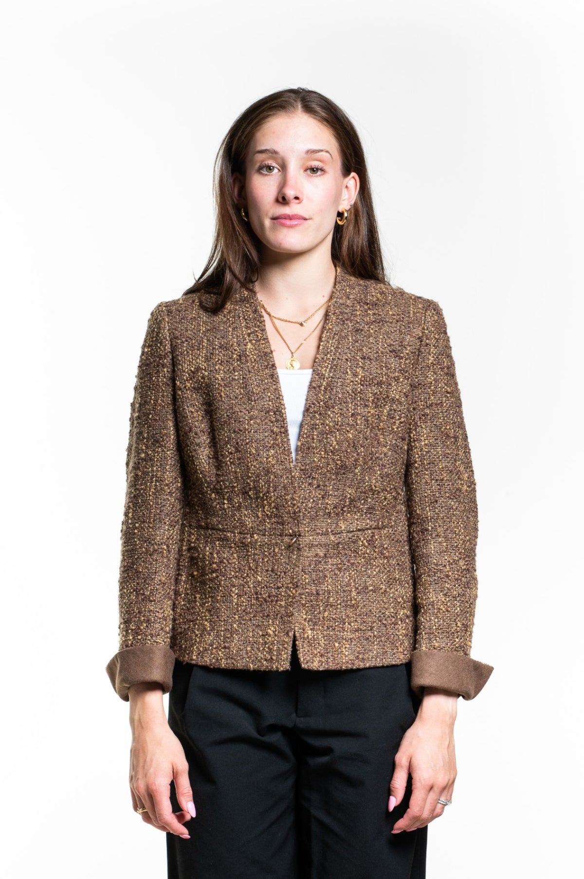 Brown Textured Tweed Jacket