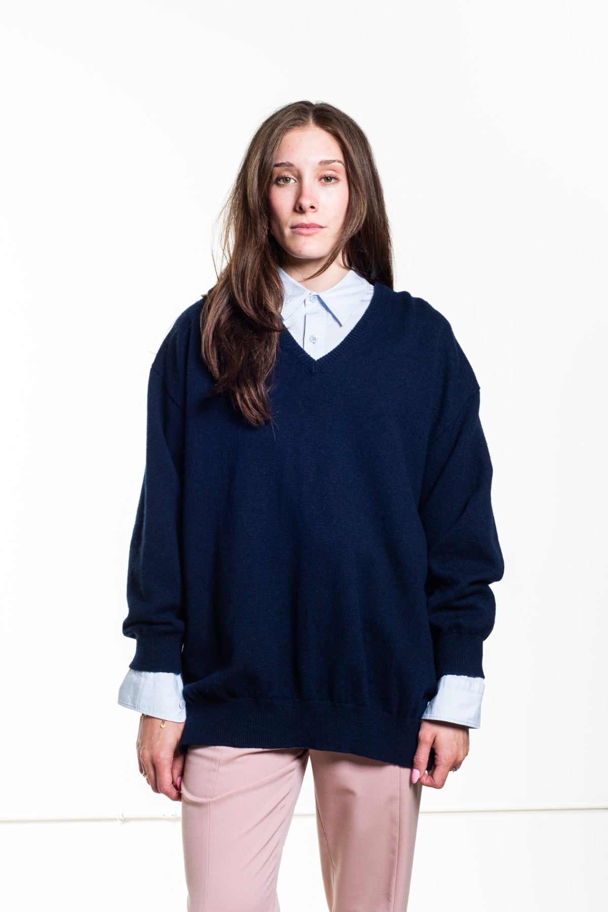 Navy Blue Signature V Neck Sweater