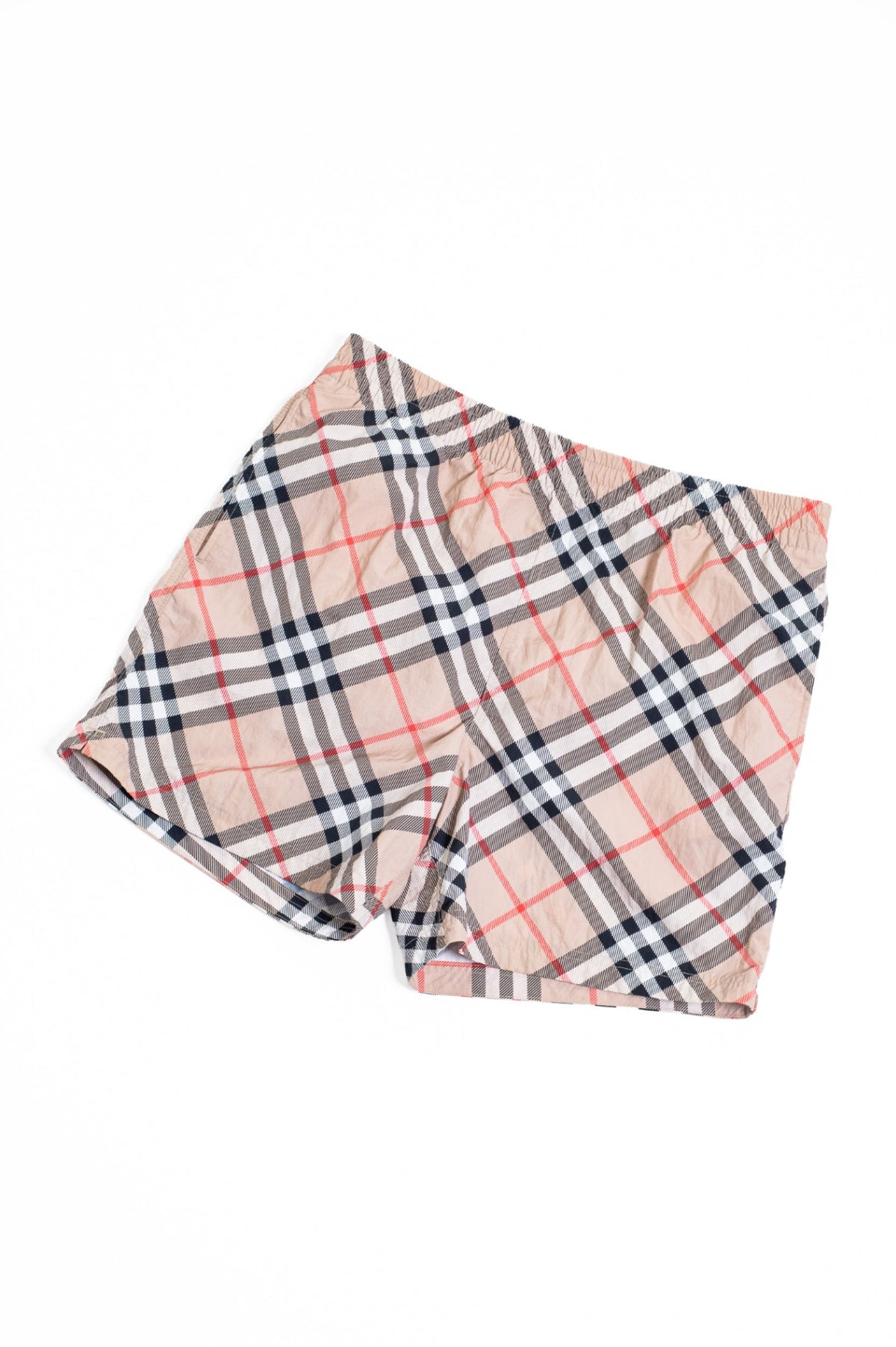 Beige, Black, Red Classic Check Boy's Swim Trunks