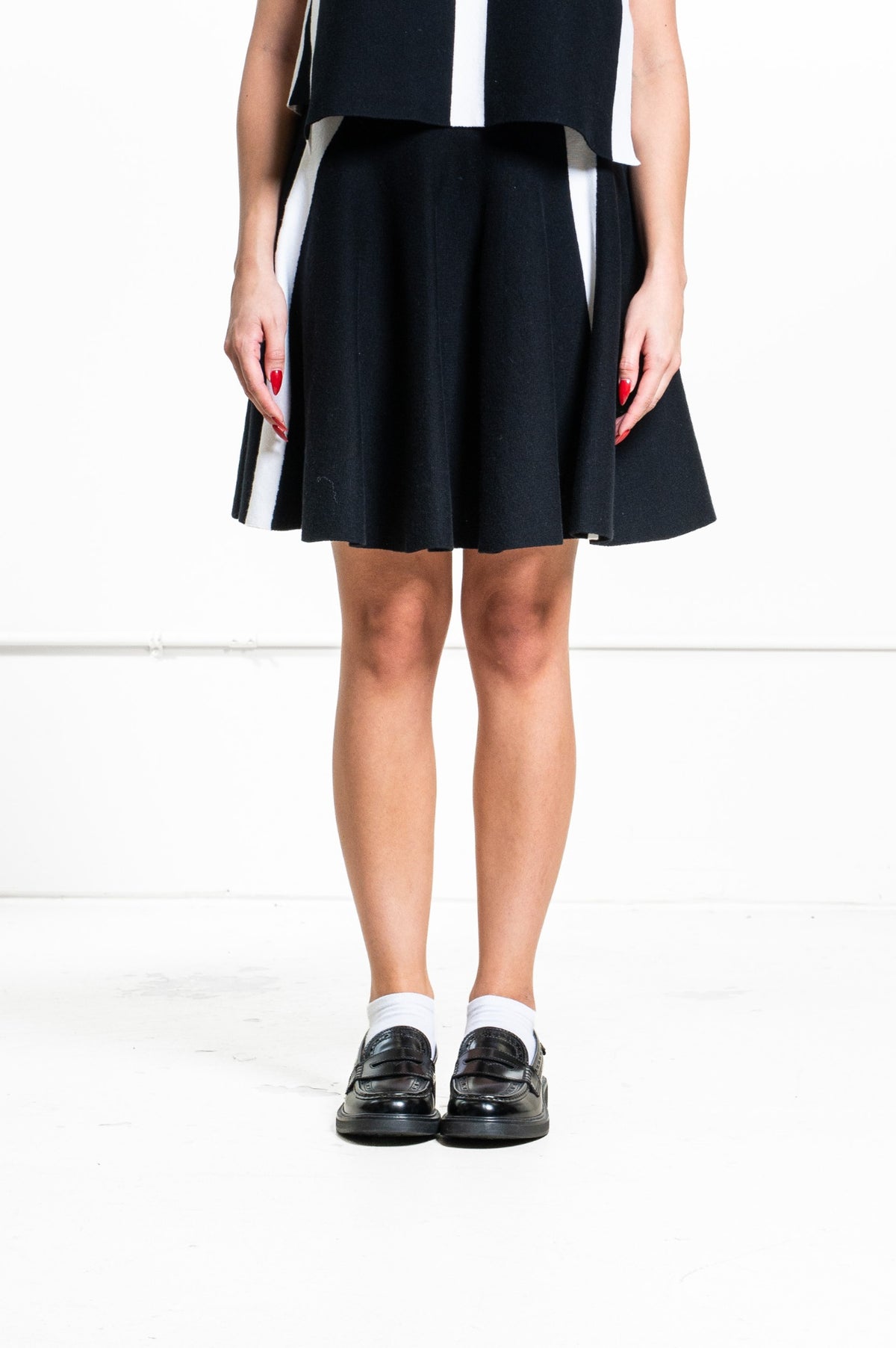 Black Knit Flare Mini Skirt