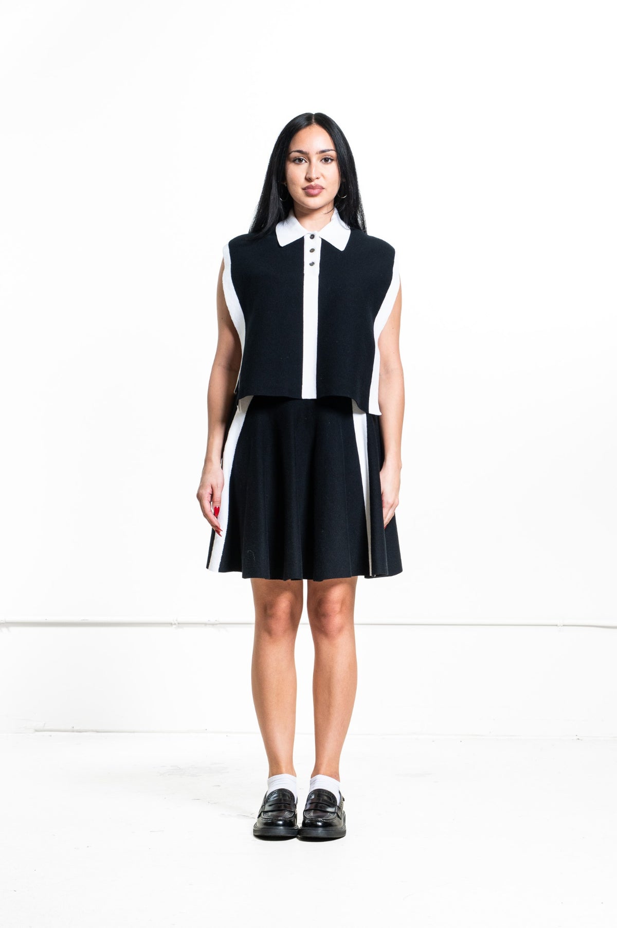 Black Knit Flare Mini Skirt