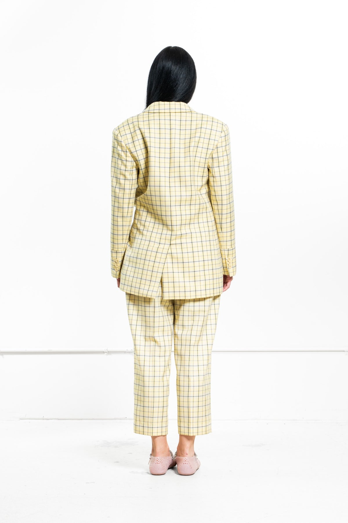 Yellow Plaid Print Blazer