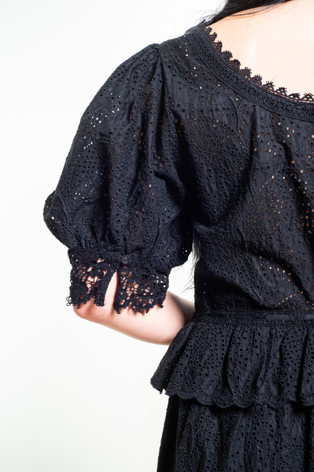 Black Elodie Broderie Anglaise Midi Dress