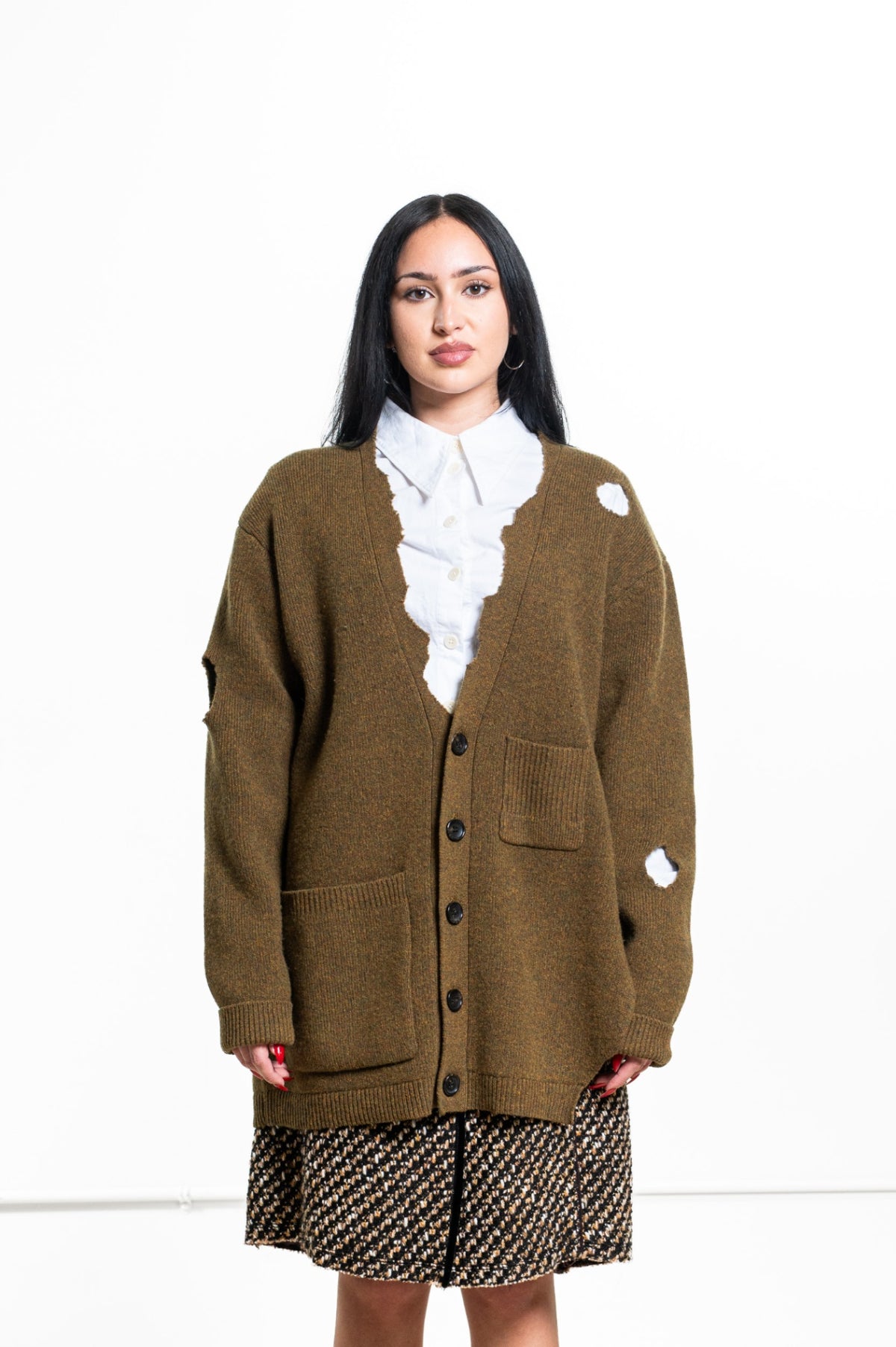 Olive green Distressed Cardigan